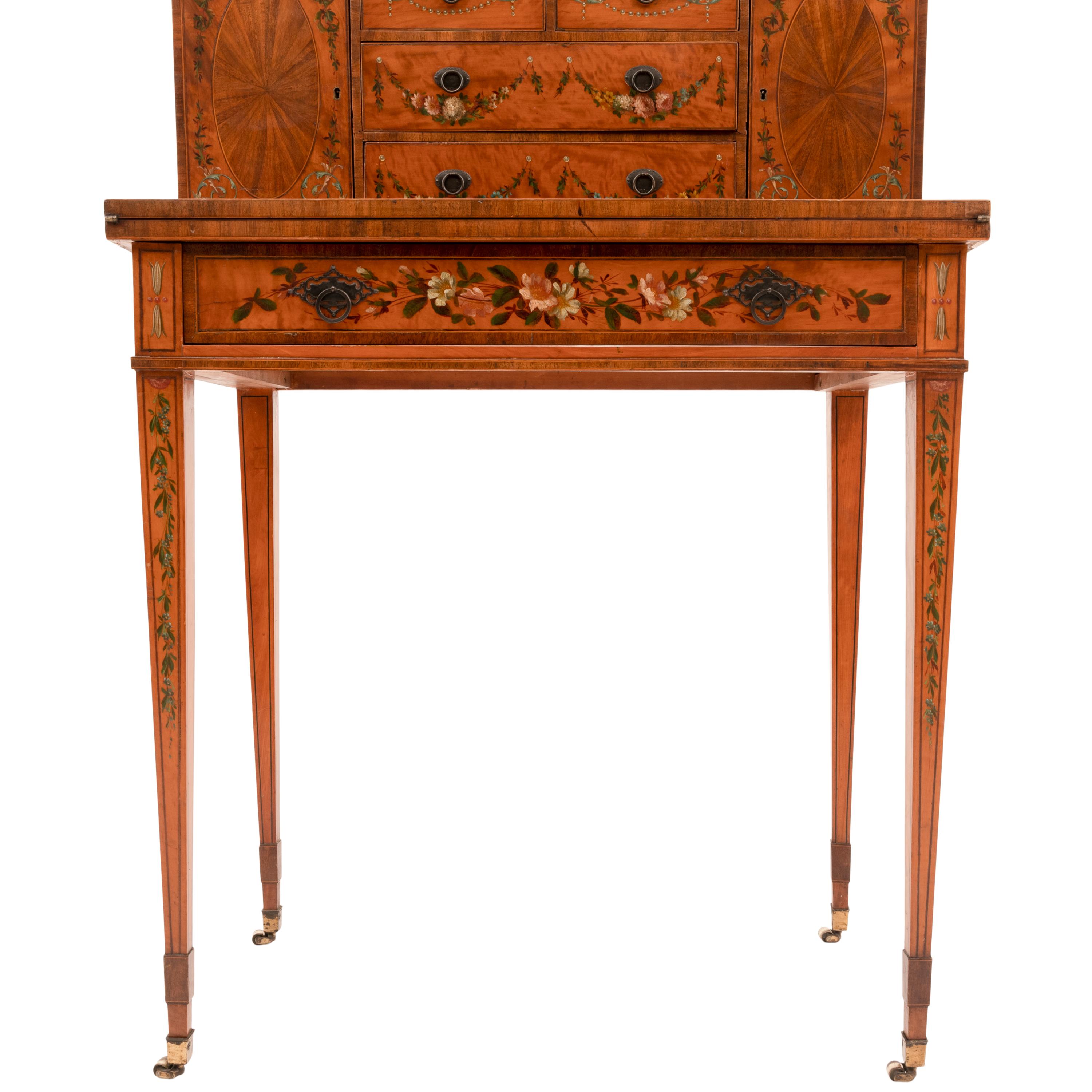 Antique George III Edwardian Adam Style Satinwood Painted Desk Bonheur Du Jour For Sale 1