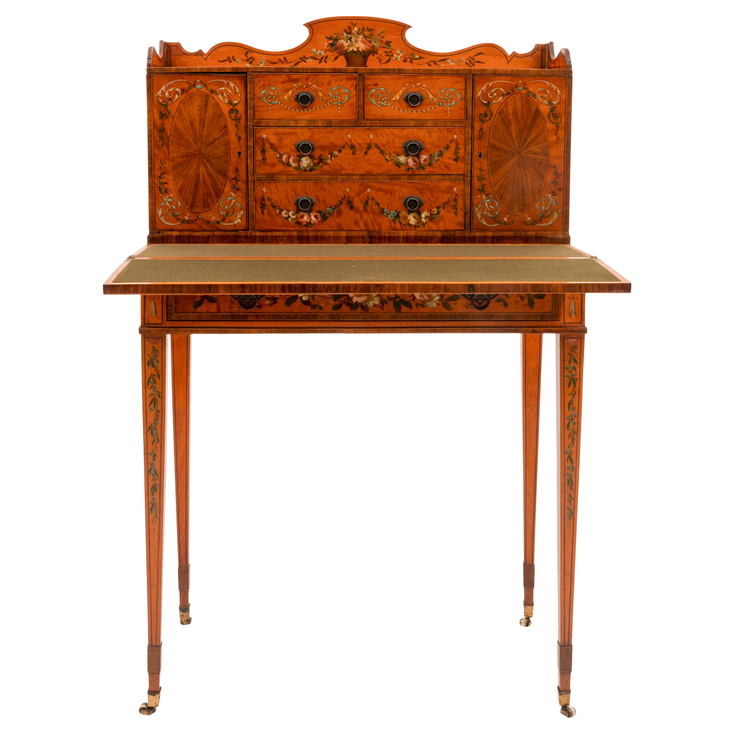 Antique George III Edwardian Adam Style Satinwood Painted Desk Bonheur Du Jour For Sale 2