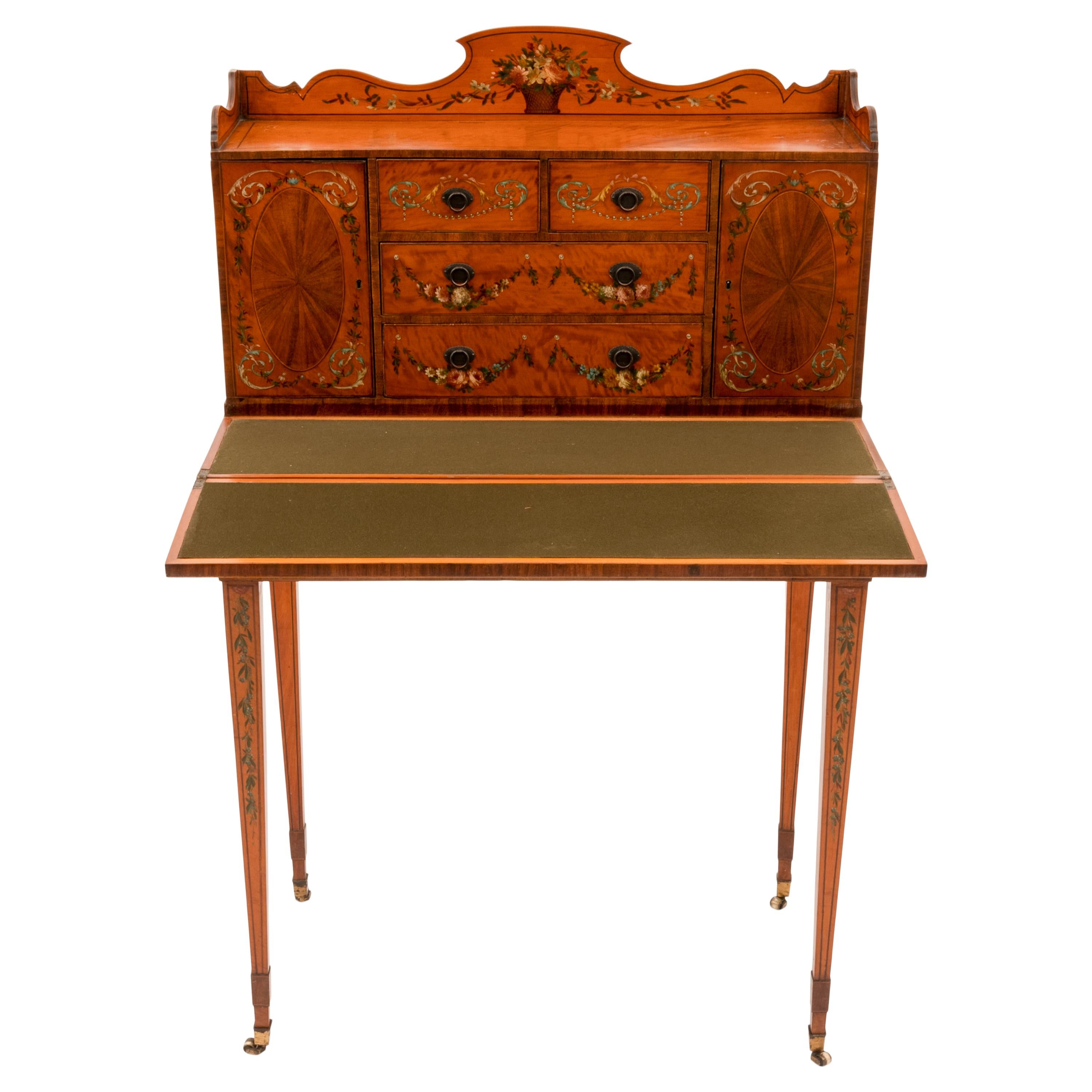 Antique George III Edwardian Adam Style Satinwood Painted Desk Bonheur Du Jour For Sale 3