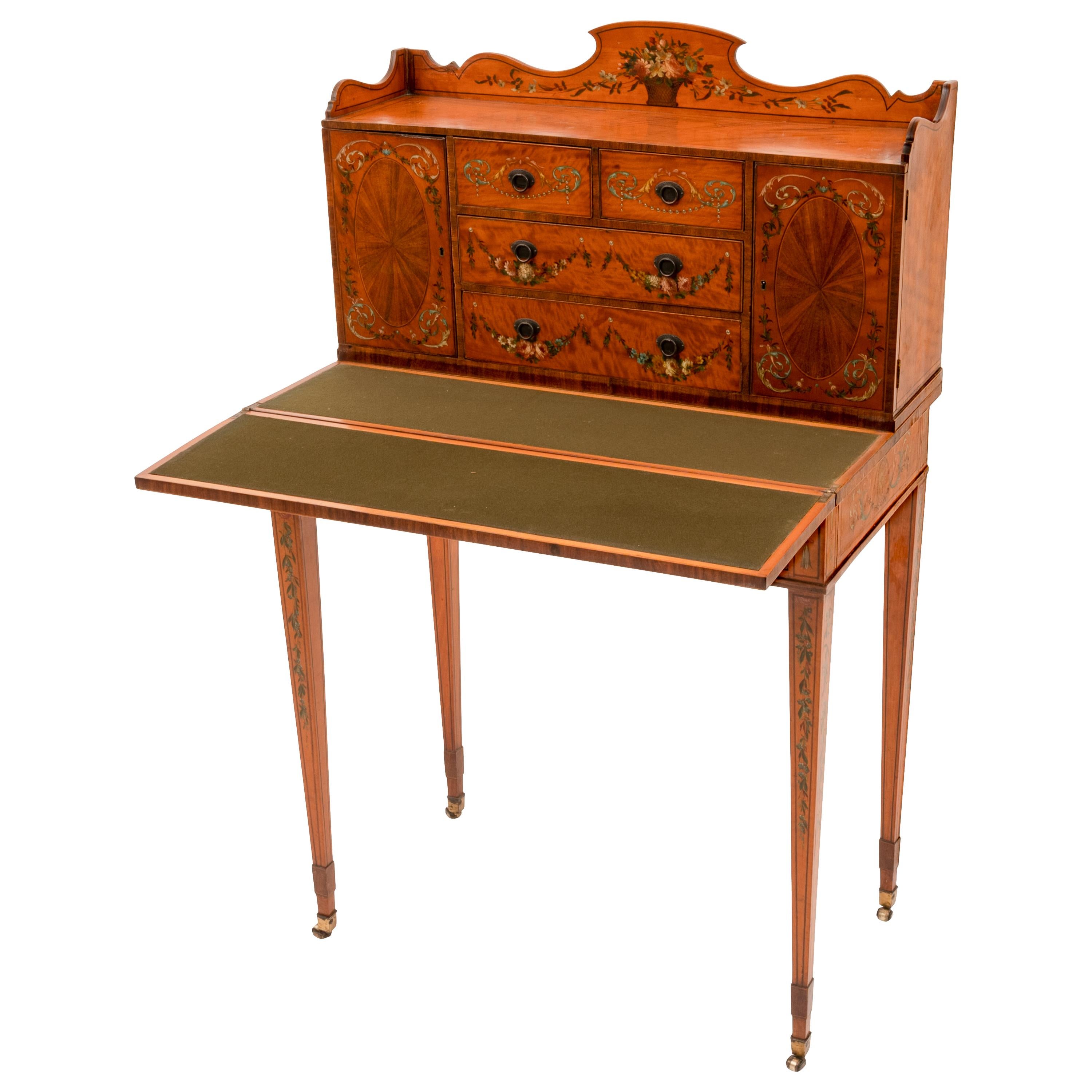 Antique George III Edwardian Adam Style Satinwood Painted Desk Bonheur Du Jour For Sale 4