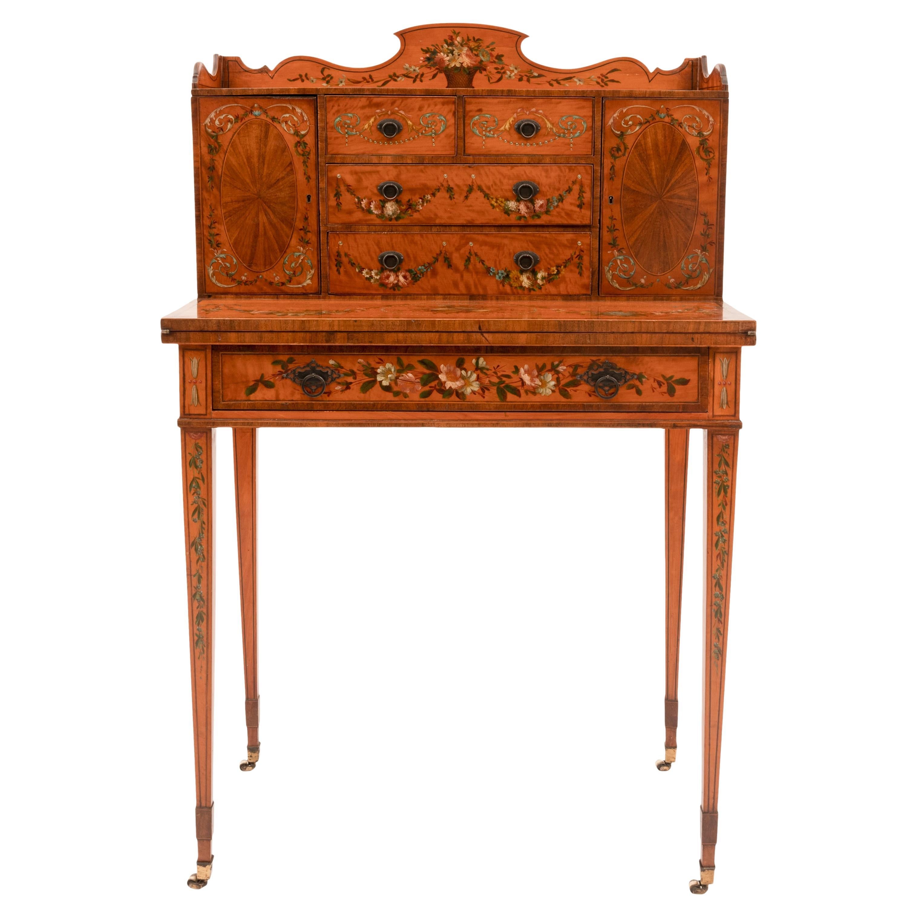 Antique George III Edwardian Adam Style Satinwood Painted Desk Bonheur Du Jour