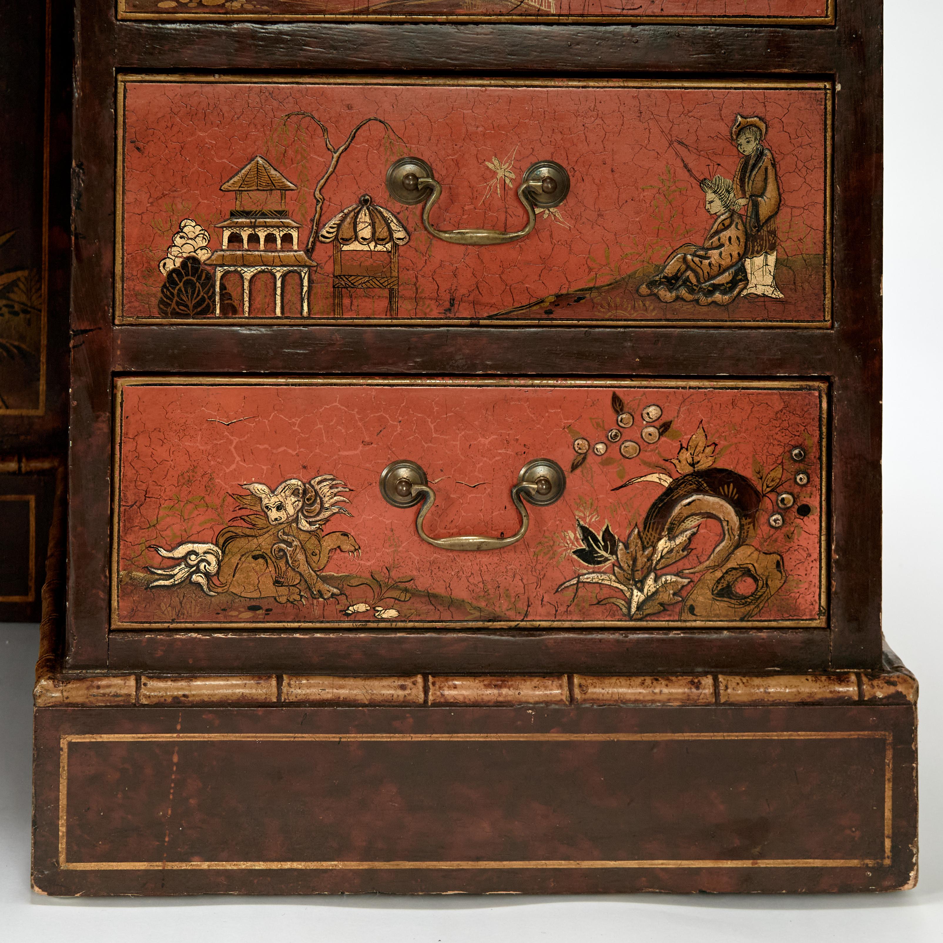 Escritorio antiguo Jorge III Chinoiserie inglesa con tapa de imitación de cuero de bambú Cuero en venta