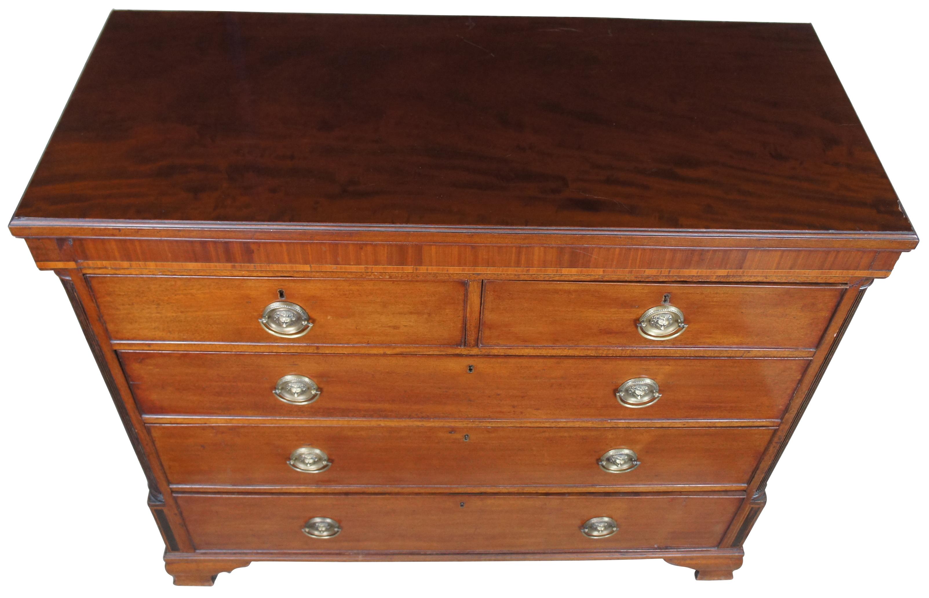 Antique George III English Mahogany Chest of Drawers Dresser Brass Lion Pulls In Good Condition In Dayton, OH