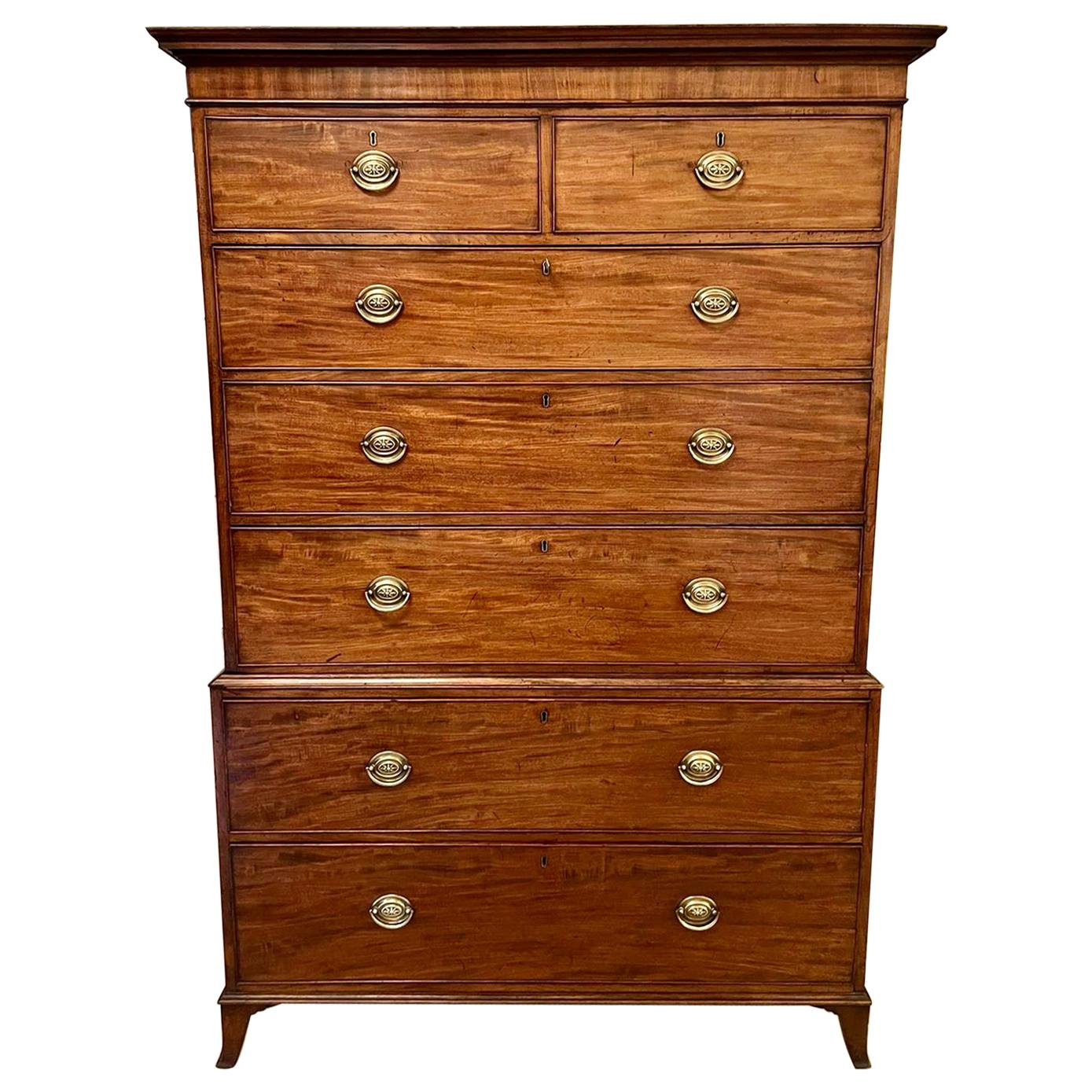 Antique George III Figured Mahogany Chest on Chest For Sale