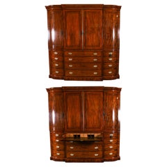 Antique George III Flame Mahogany Breakfront Secretaire Wardrobe 18th Century