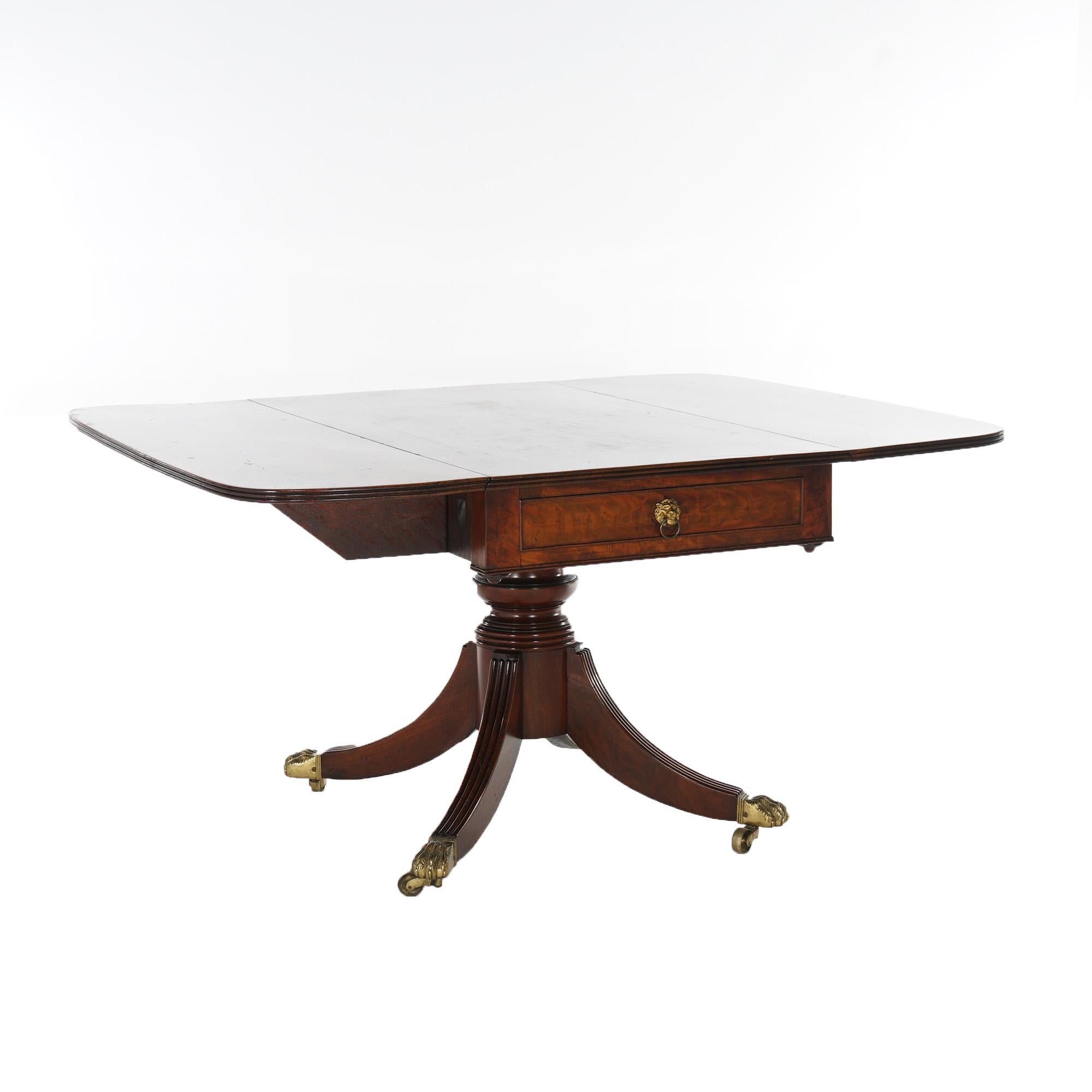 Antique George III Flame Mahogany Drop Leaf Table with Brass Claw Feet C1820 For Sale 1