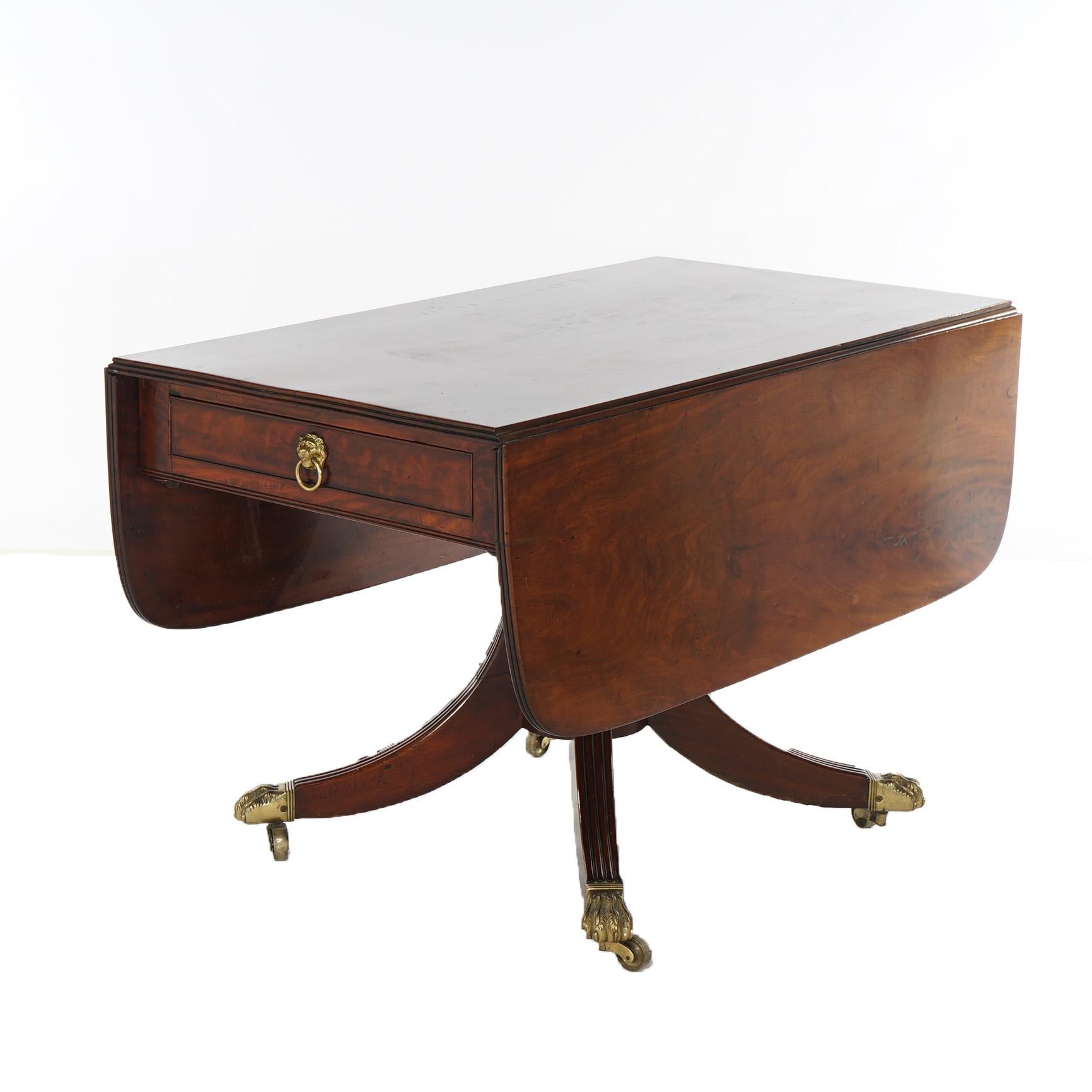 Antique George III Flame Mahogany Drop Leaf Table with Brass Claw Feet C1820 For Sale 4