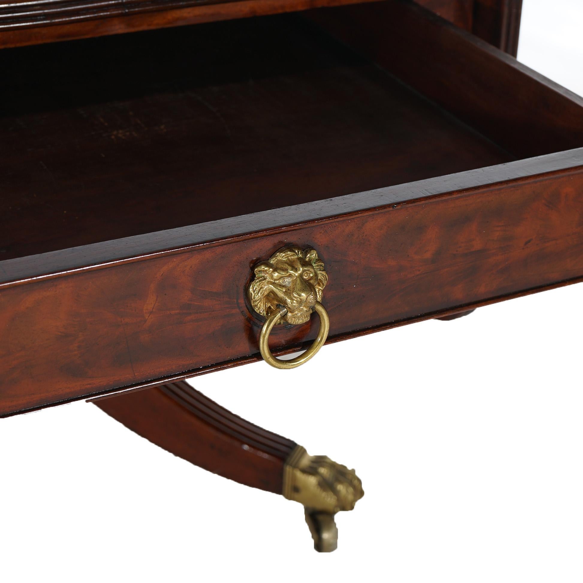 English Antique George III Flame Mahogany Drop Leaf Table with Brass Claw Feet C1820 For Sale