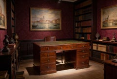 Antique George III Flame Mahogany Partners Pedestal Desk 18th Century