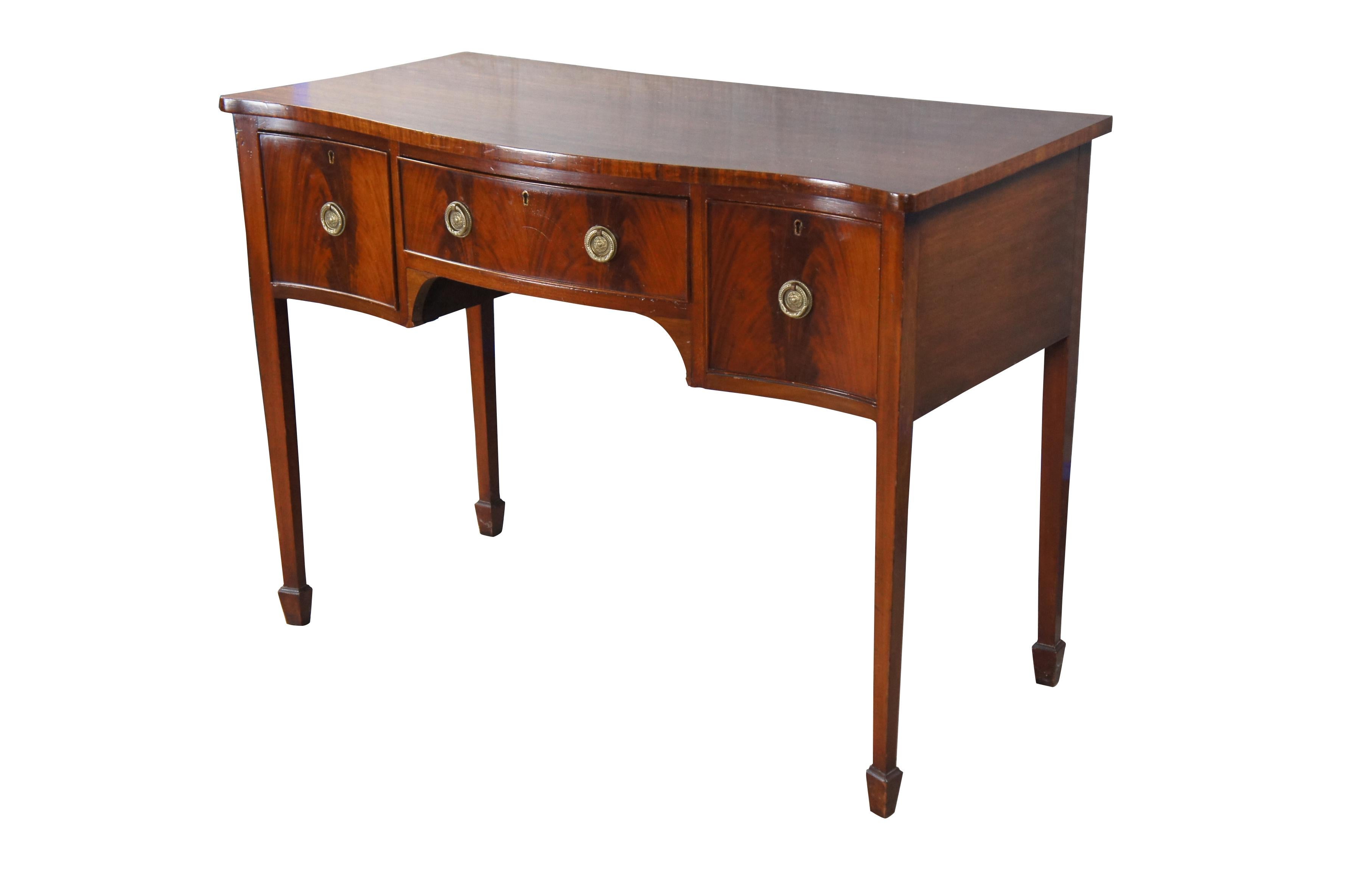 Antique George III Flame Mahogany Serpentine Buffet Sideboard Chest Writing Desk In Good Condition For Sale In Dayton, OH