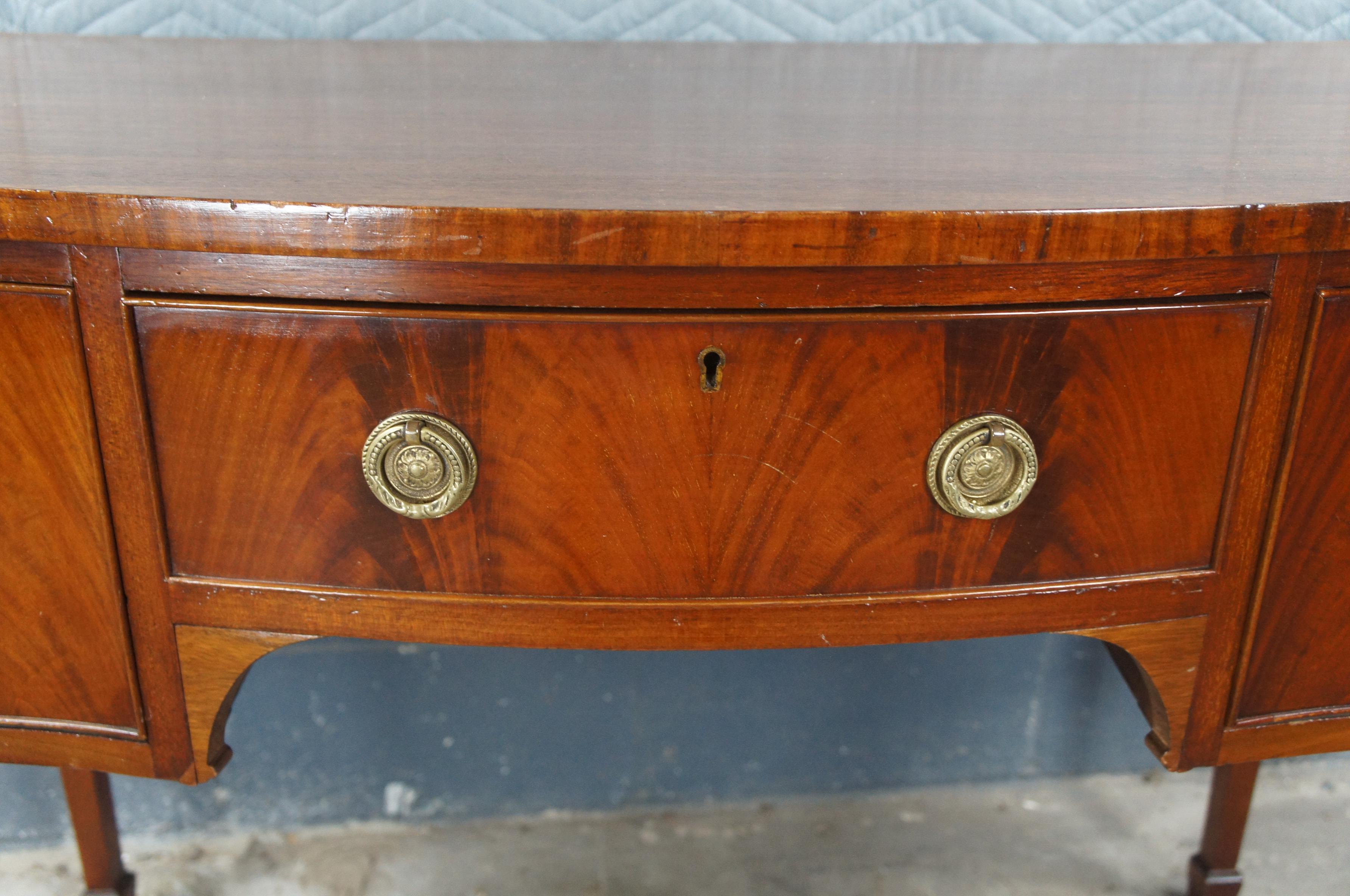 Antique George III Flame Mahogany Serpentine Buffet Sideboard Chest Writing Desk For Sale 3