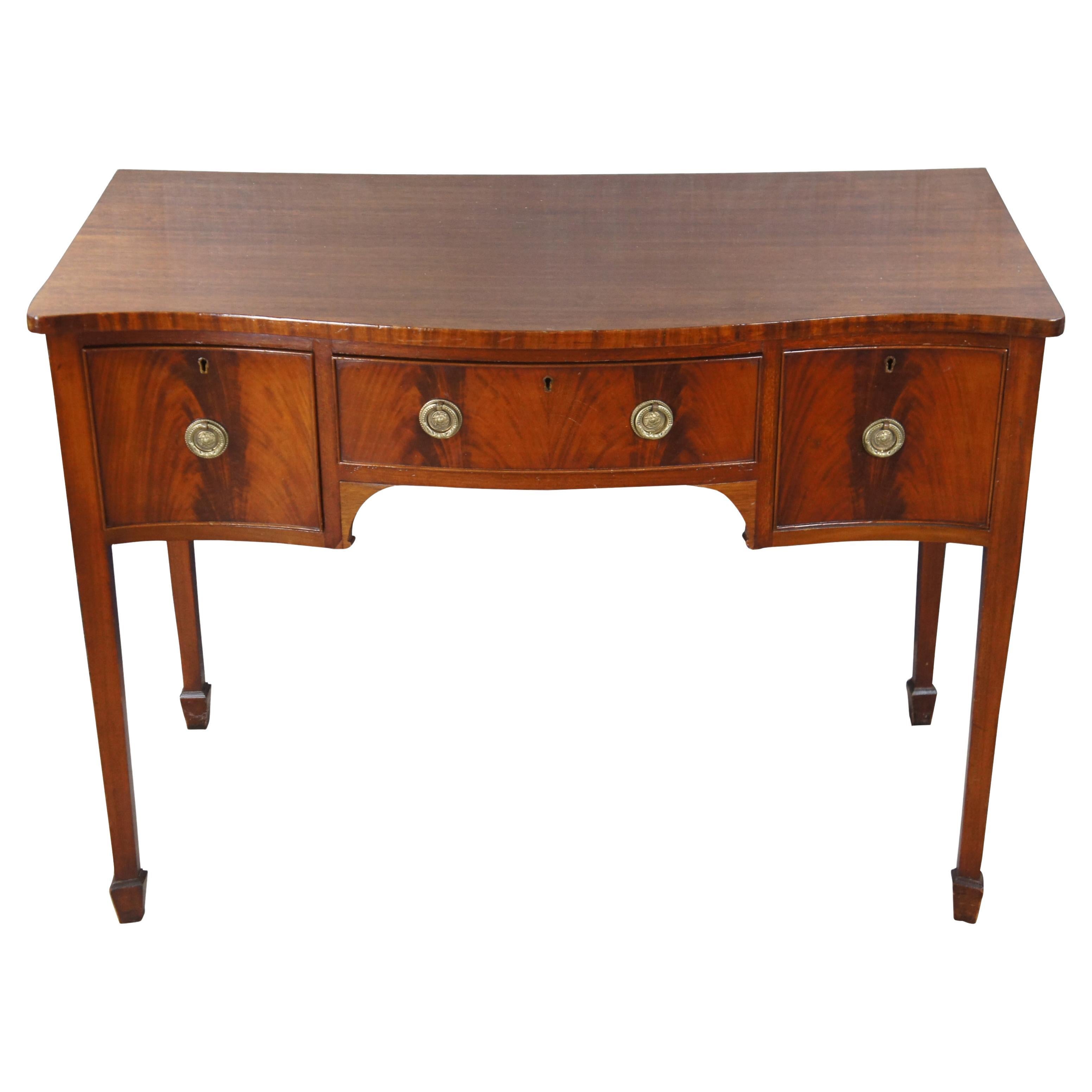 Antique George III Flame Mahogany Serpentine Buffet Sideboard Chest Writing Desk For Sale