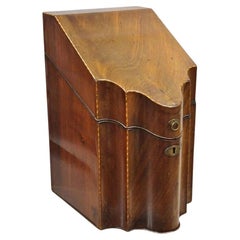 Antique George III Georgian Mahogany 
Satinwood Inlay Buffet Knife Box