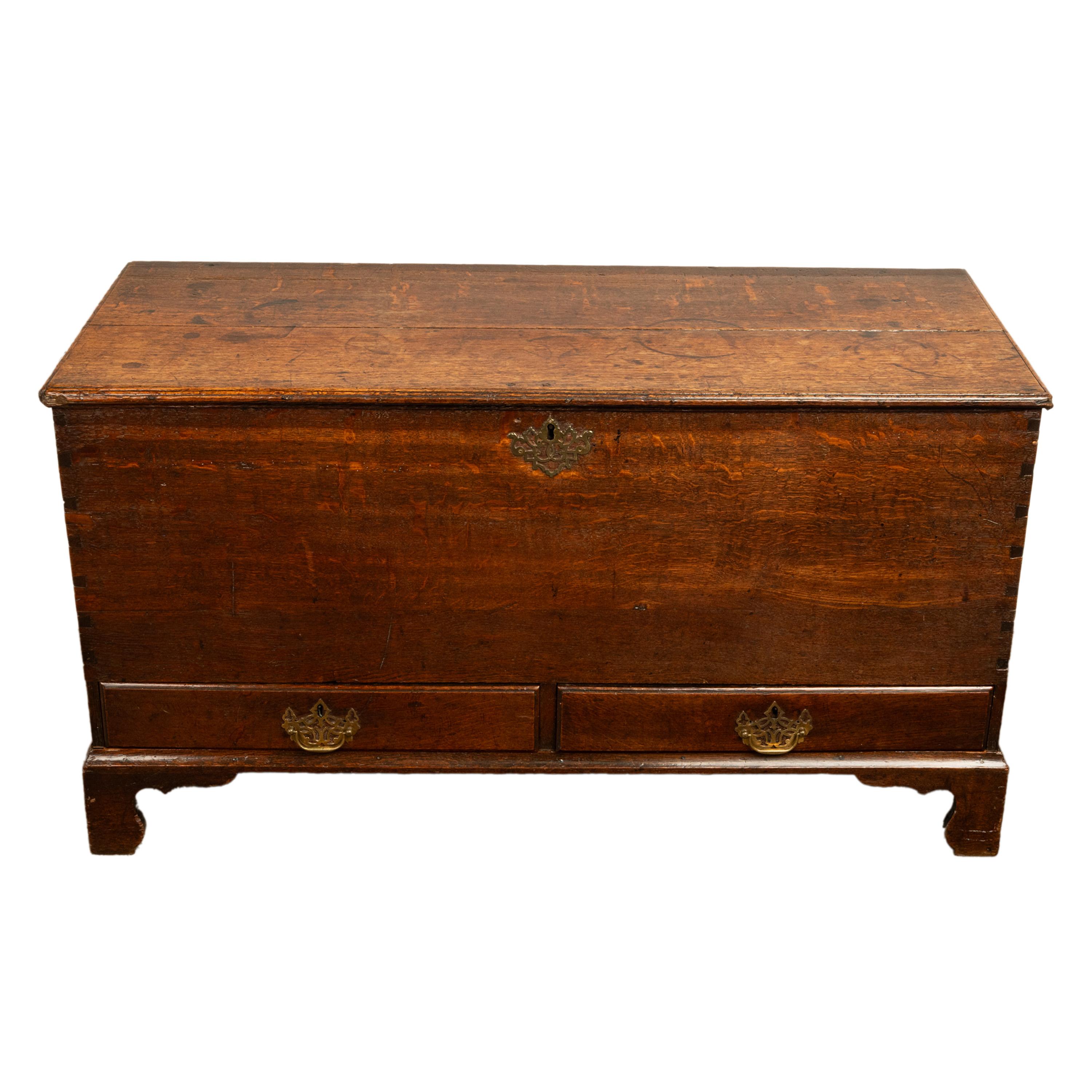 English Antique George III Georgian Oak Dovetailed Mule Chest Coffer Drawers 1760 For Sale