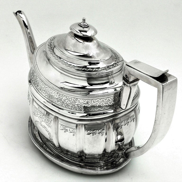 19th Century Antique George III Georgian Silver Teapot on Stand 1804 Tea Pot For Sale