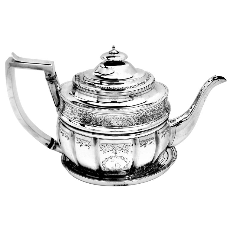 Antique George III Georgian Silver Teapot on Stand 1804 Tea Pot For Sale