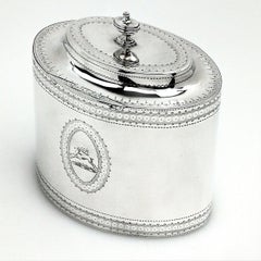 Boîte à thé antique en argent sterling géorgienne George III ovale 1786