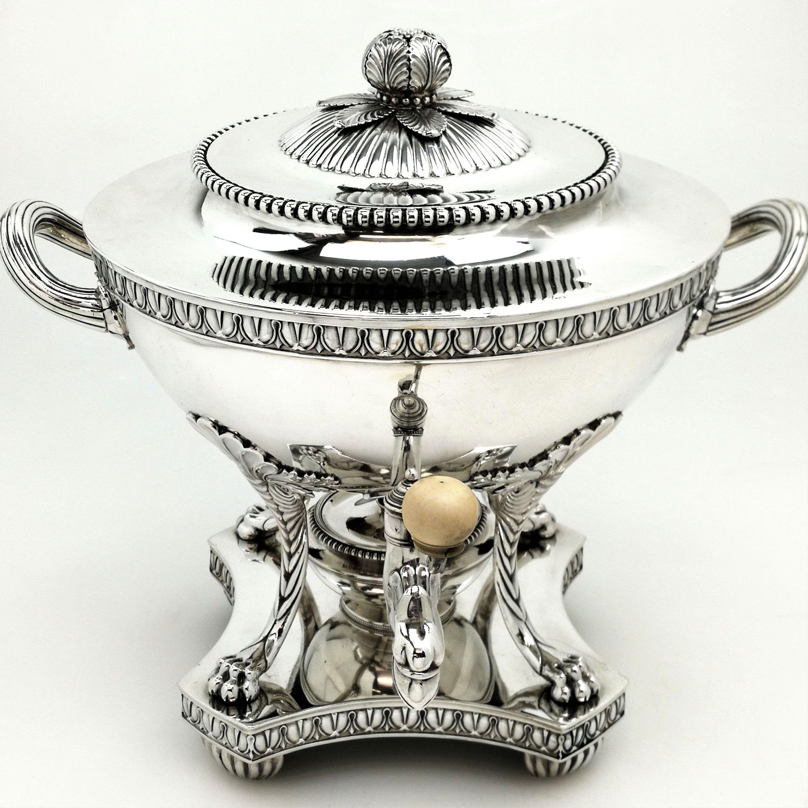 English Antique George III Georgian Sterling Silver Tea Urn / Samovar, 1808