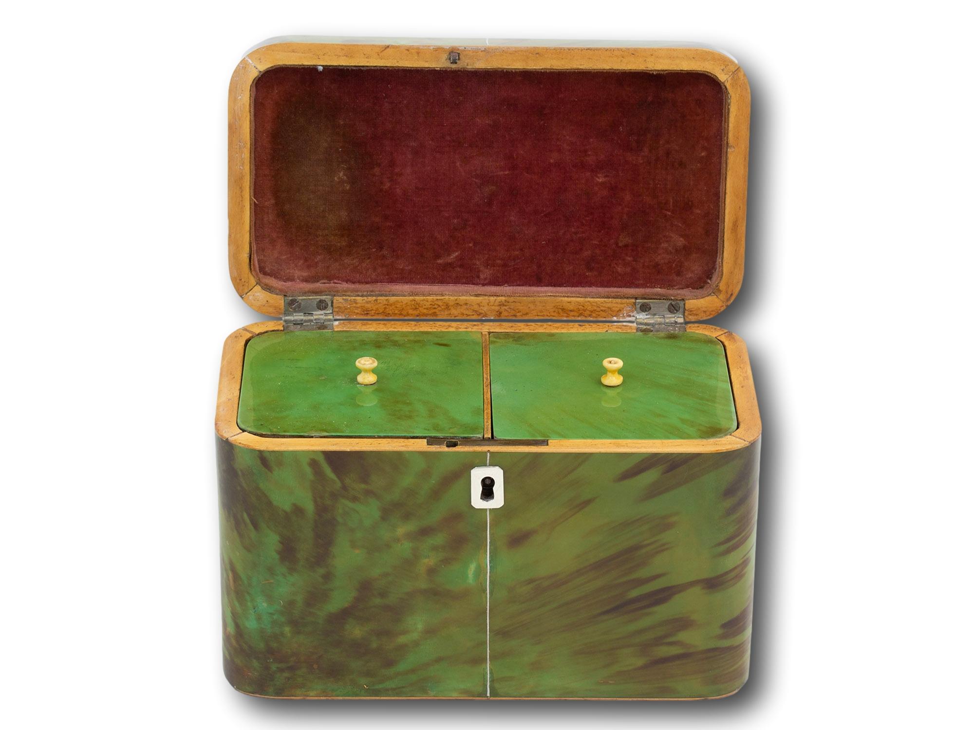 Silver Antique George III Green Tortoiseshell Tea Caddy For Sale