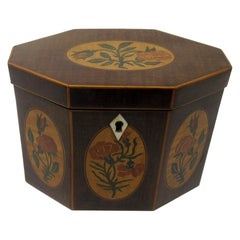 Antique George III Harewood Boxwood Inlaid Hexagonal Single Tea Caddy