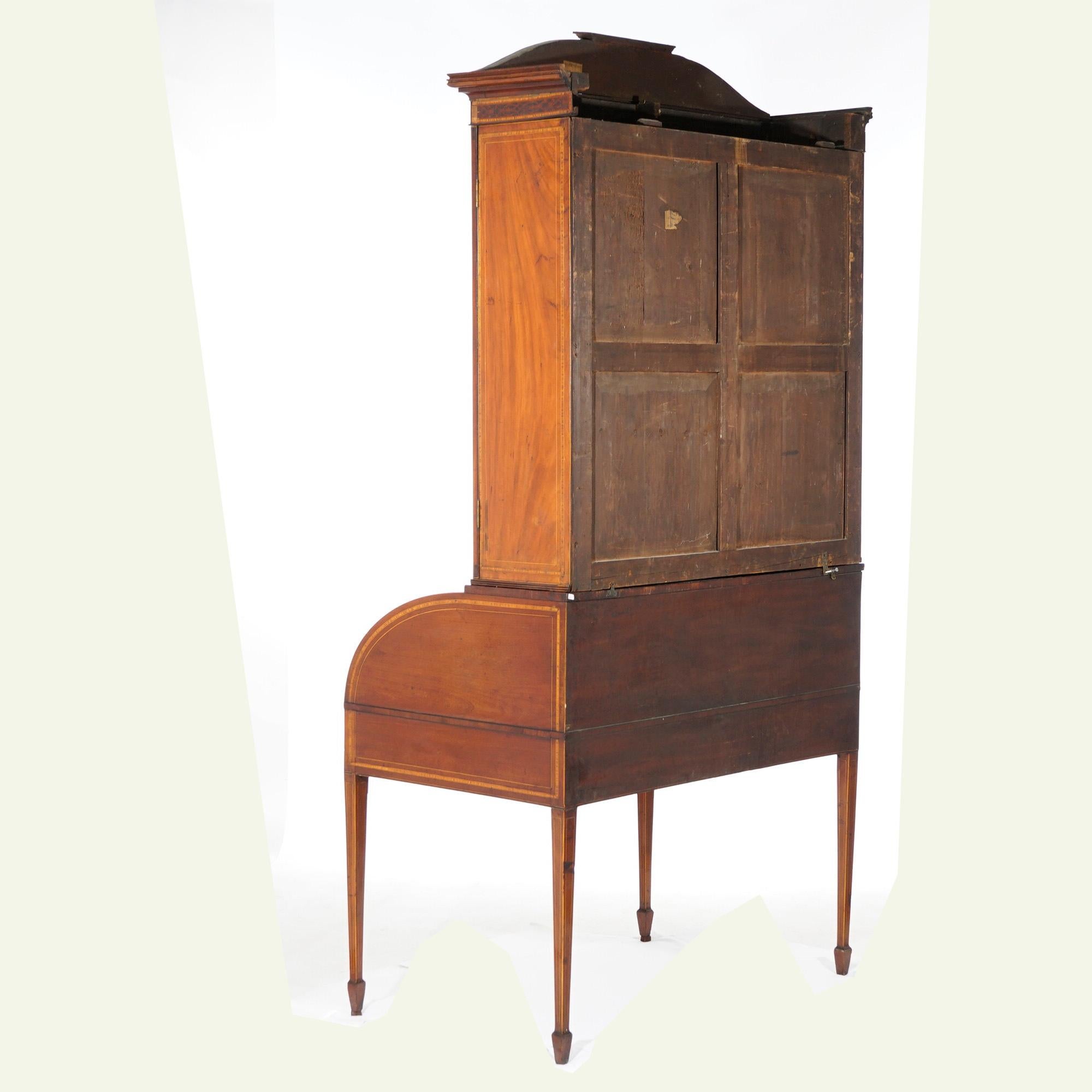 Antique George III Hepplewhite Inlaid Mahogany Roll Top Secretary Desk, C1820 For Sale 1
