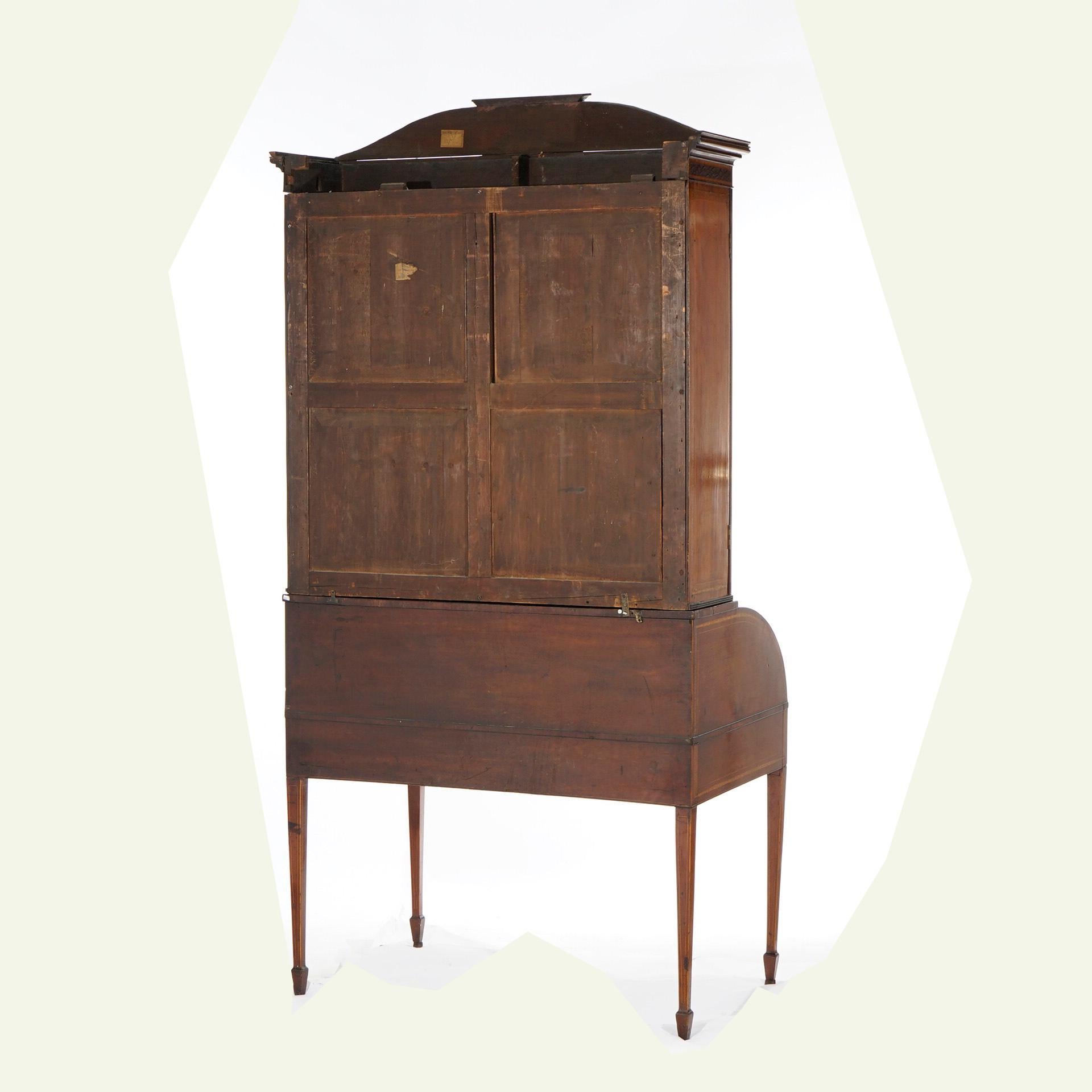 Antique George III Hepplewhite Inlaid Mahogany Roll Top Secretary Desk, C1820 2