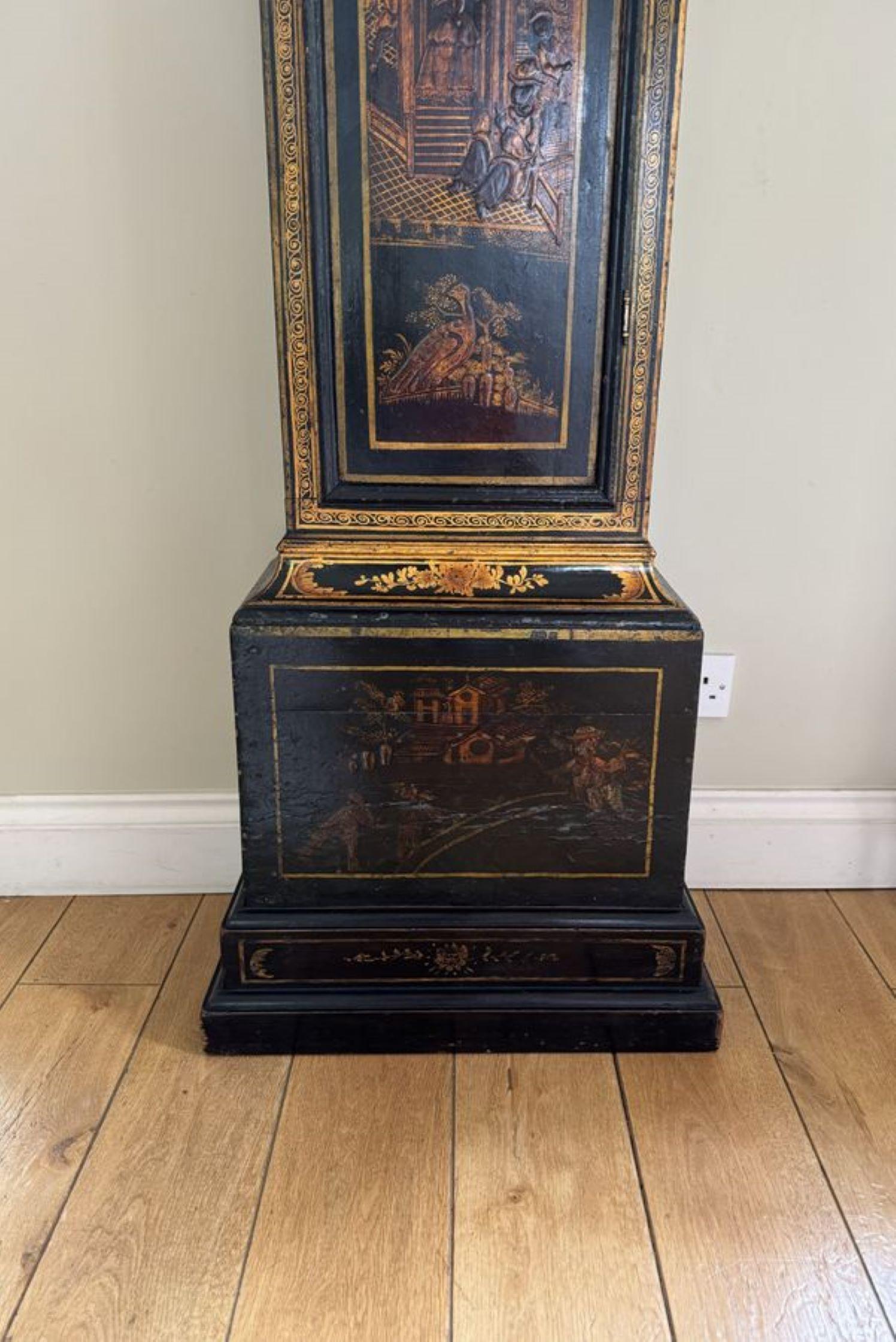 Antique George III lacquered and chinoiserie decorated longcase clock In Good Condition In Ipswich, GB