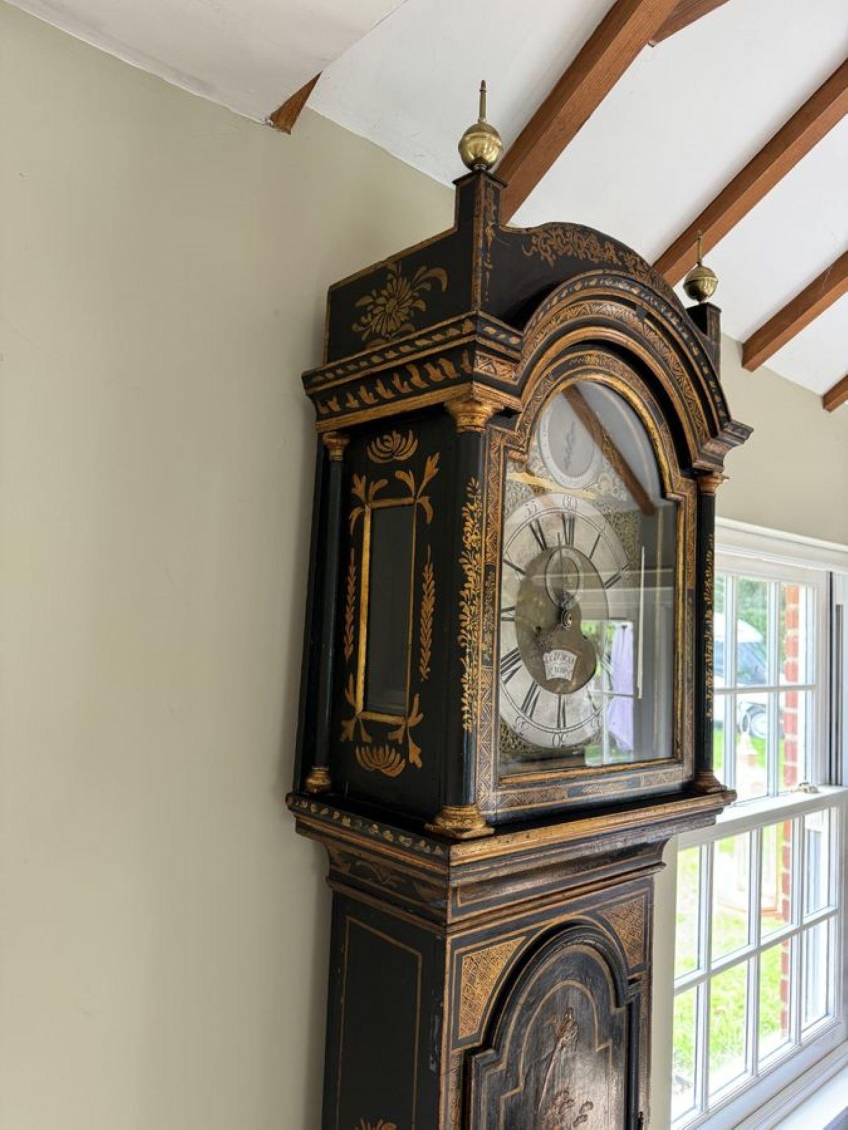 18th Century Antique George III lacquered and chinoiserie decorated longcase clock