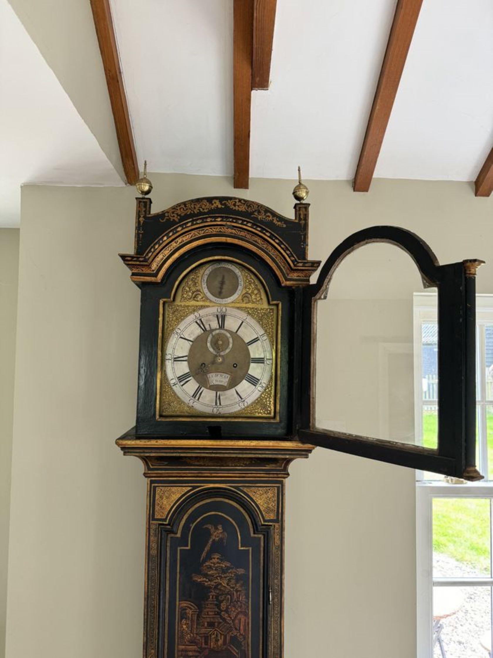 Antique George III lacquered and chinoiserie decorated longcase clock 1