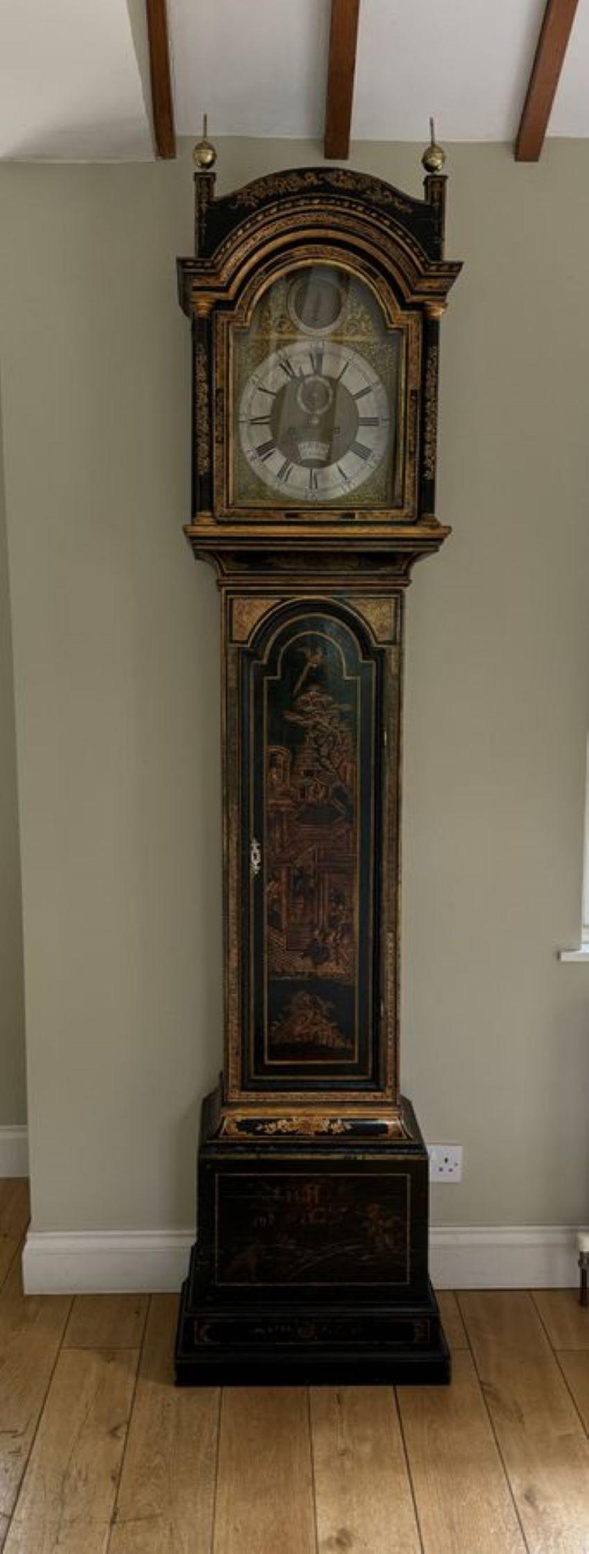 Antique George III lacquered and chinoiserie decorated longcase clock 2