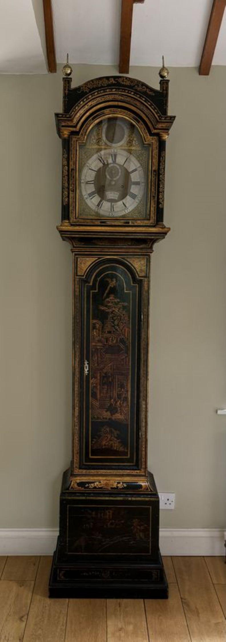 Antique George III lacquered and chinoiserie decorated longcase clock 3