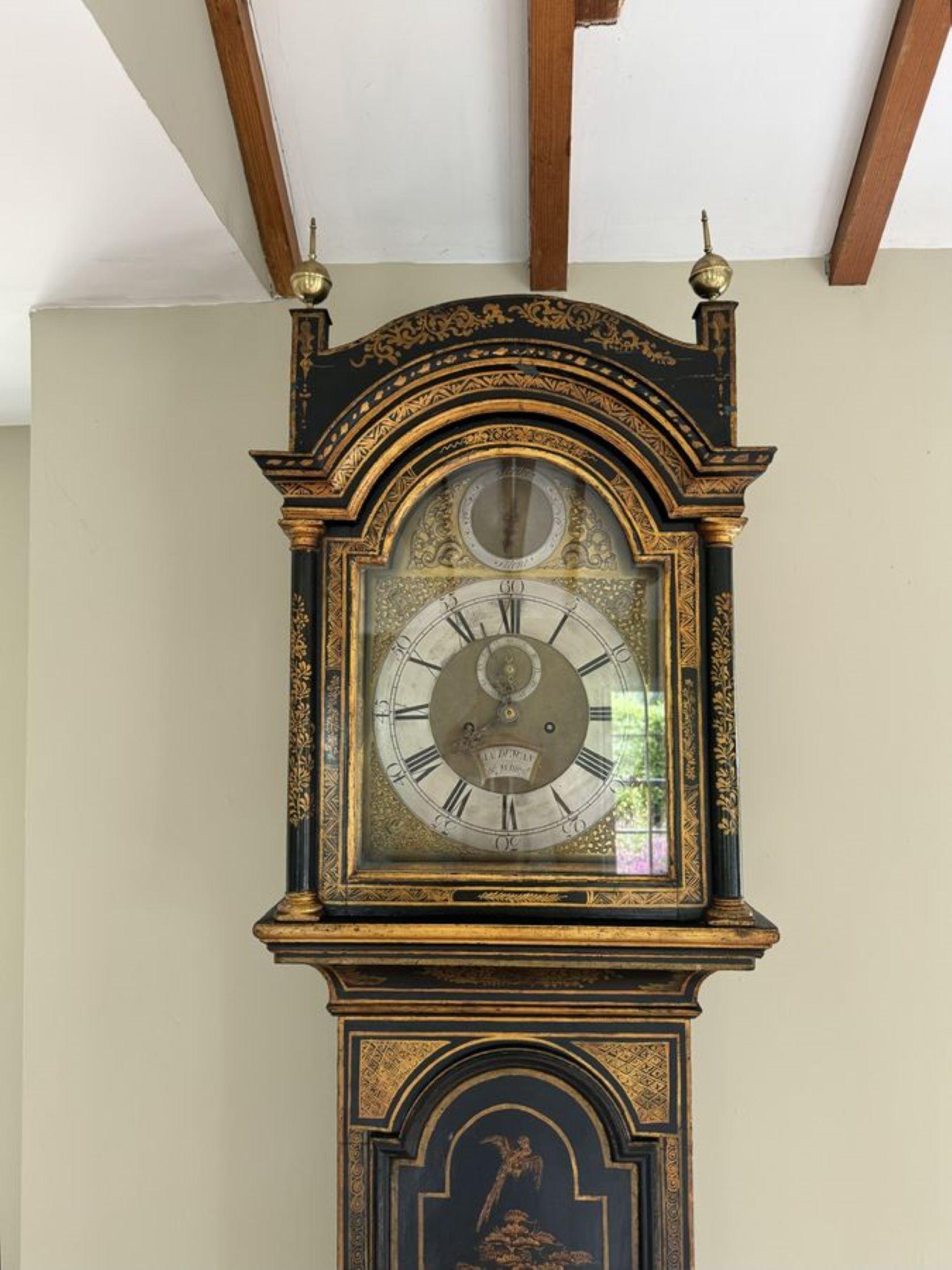 Antique George III lacquered and chinoiserie decorated longcase clock 4