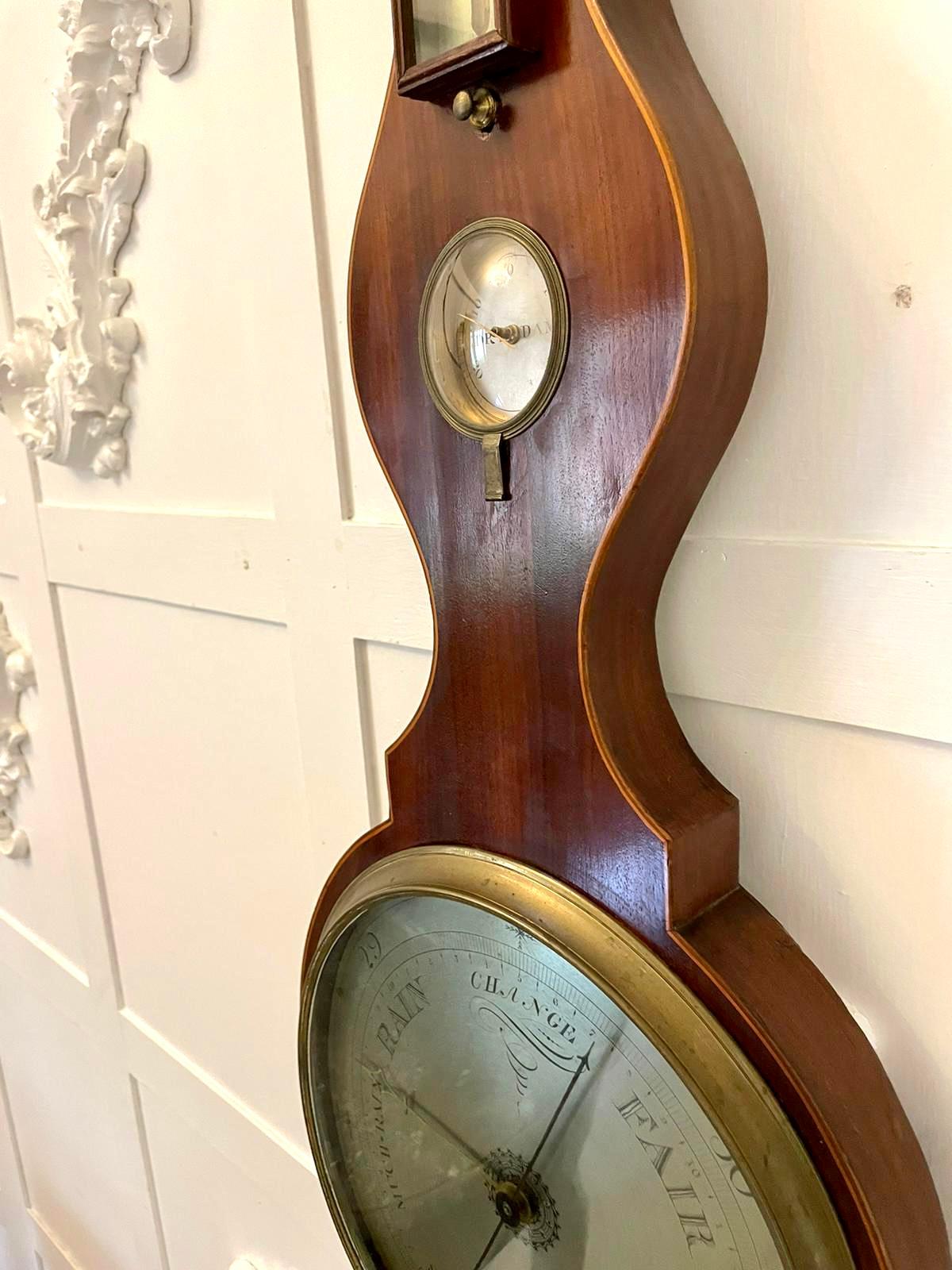 English Antique George III Mahogany and Boxwood Inlaid Banjo Barometer