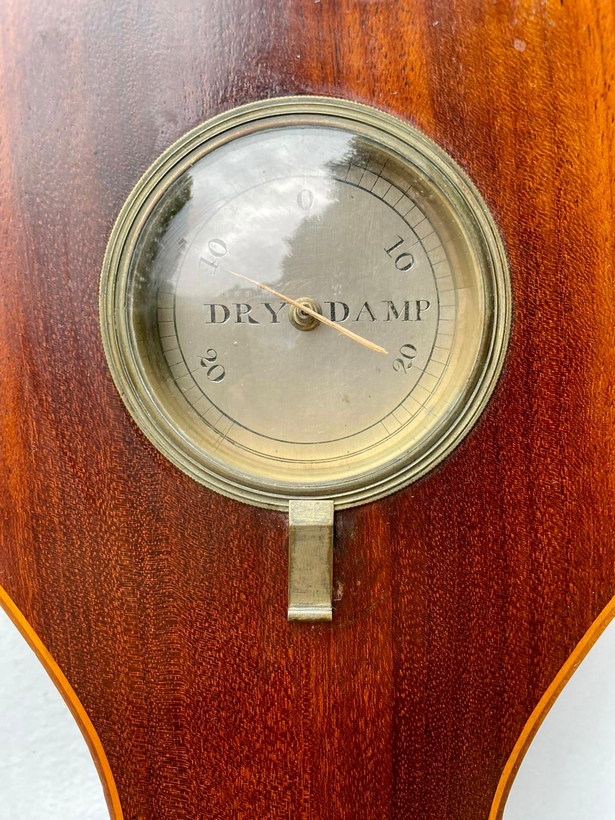 European Antique George III Mahogany and Boxwood Inlaid Banjo Barometer For Sale