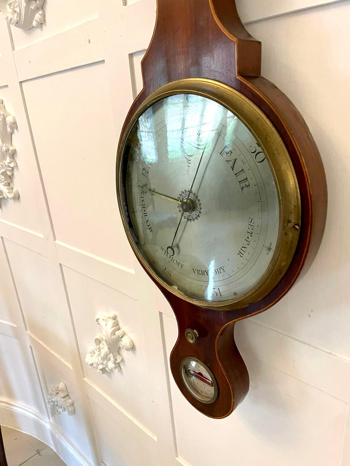Antique George III Mahogany and Boxwood Inlaid Banjo Barometer In Good Condition In Suffolk, GB