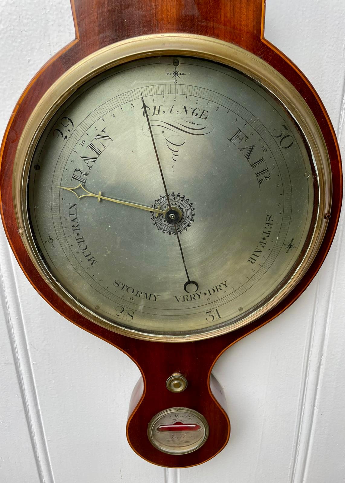 Antique George III Mahogany and Boxwood Inlaid Banjo Barometer In Good Condition For Sale In Suffolk, GB