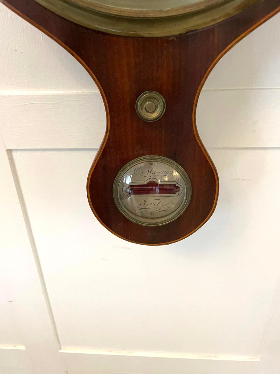 18th Century and Earlier Antique George III Mahogany and Boxwood Inlaid Banjo Barometer