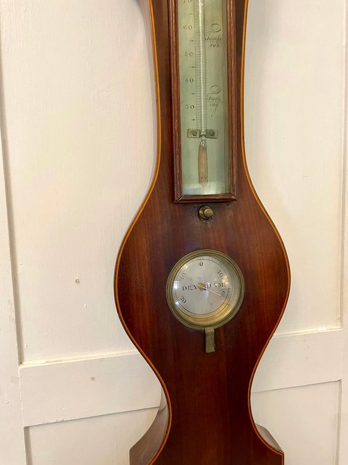 Antique George III Mahogany and Boxwood Inlaid Banjo Barometer 1
