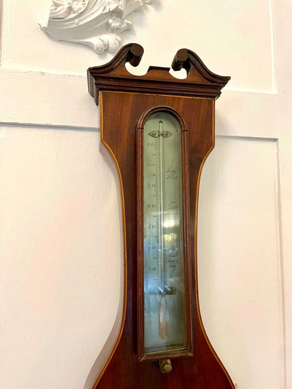 Antique George III Mahogany and Boxwood Inlaid Banjo Barometer 2