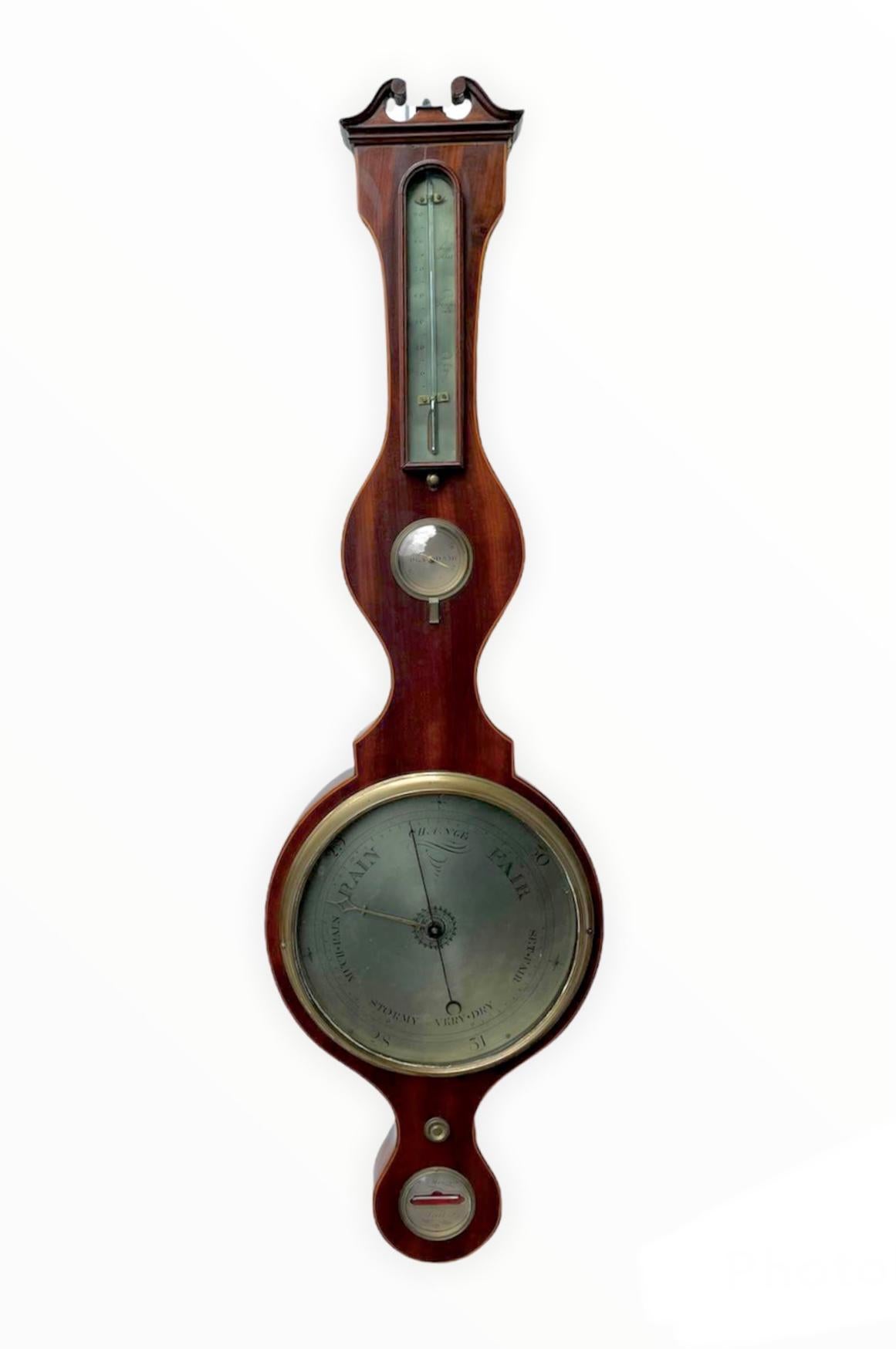 Antique George III Mahogany and Boxwood Inlaid Banjo Barometer For Sale 2