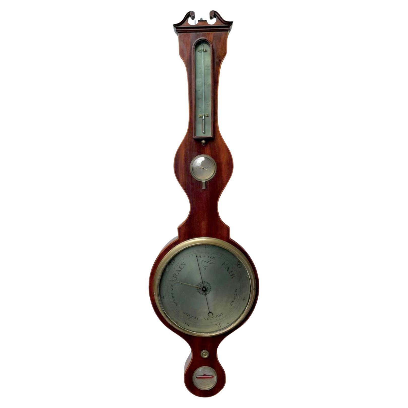 Antique George III Mahogany and Boxwood Inlaid Banjo Barometer For Sale