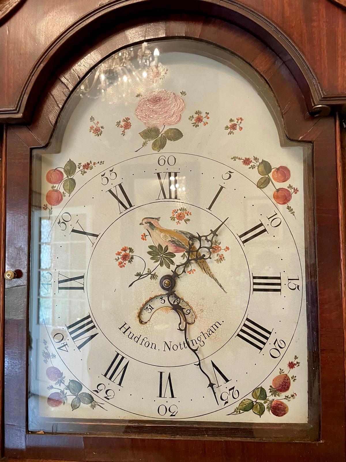 19th Century Antique George III Mahogany and Oak Longcase Clock by Hudfon of Nottingham  For Sale