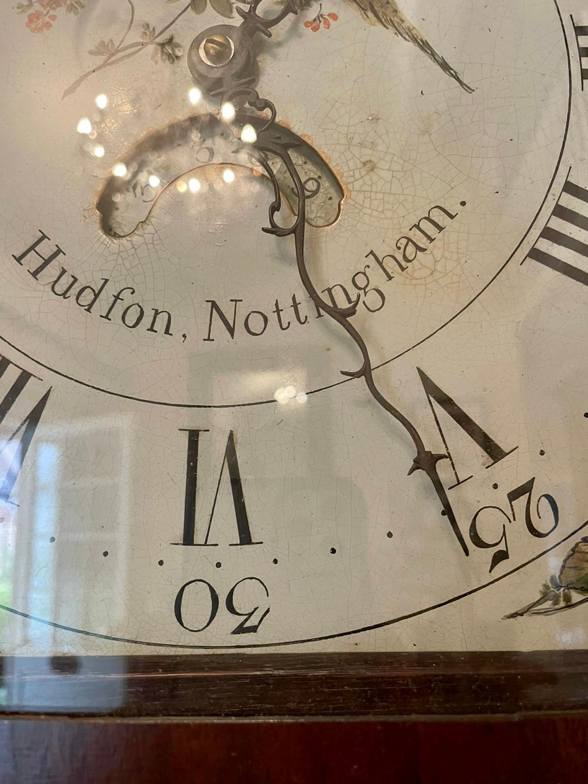 Antique George III Mahogany and Oak Longcase Clock by Hudfon of Nottingham  For Sale 1