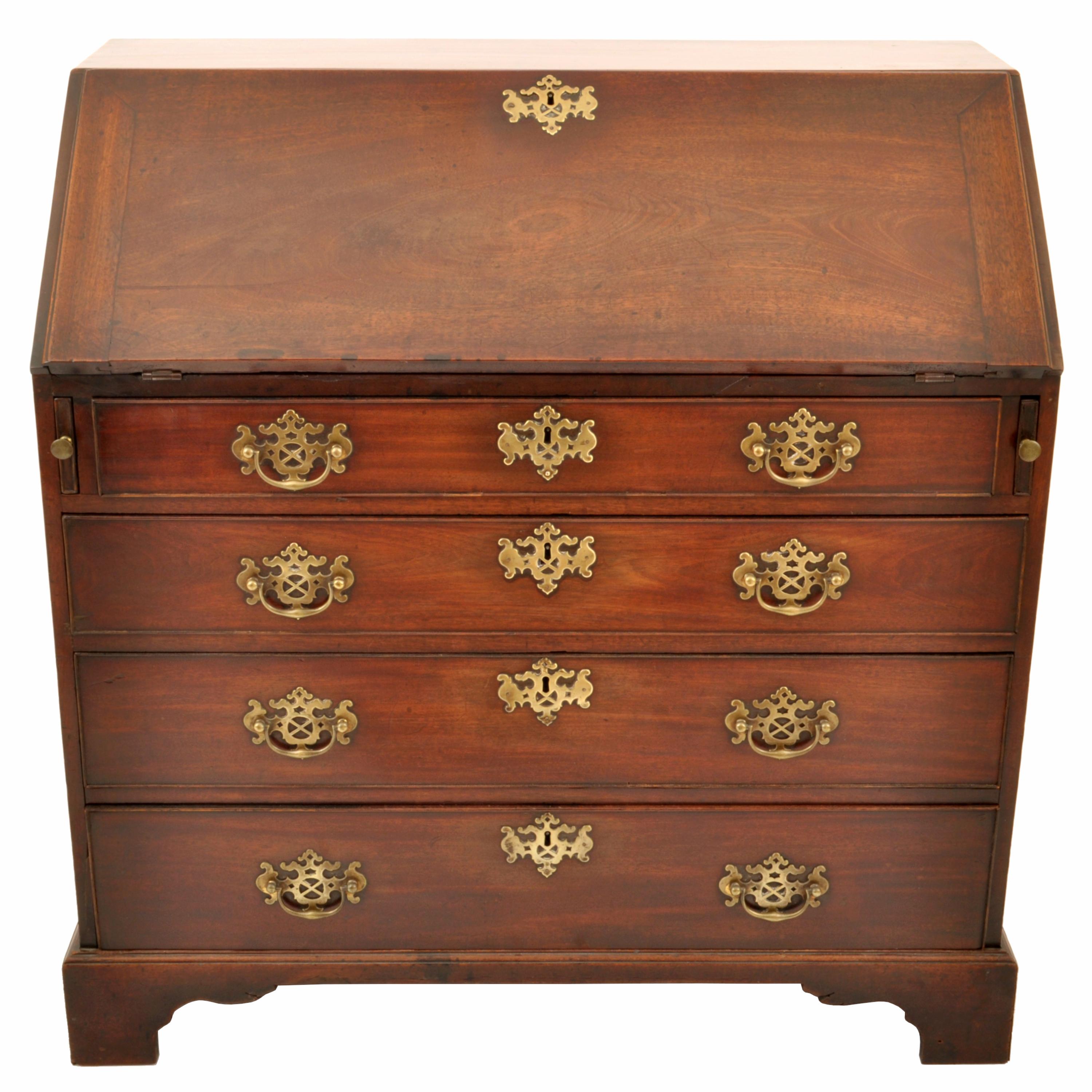 Antique George III Mahogany Country Chippendale Bureau Secretary Desk 1760 In Good Condition In Portland, OR