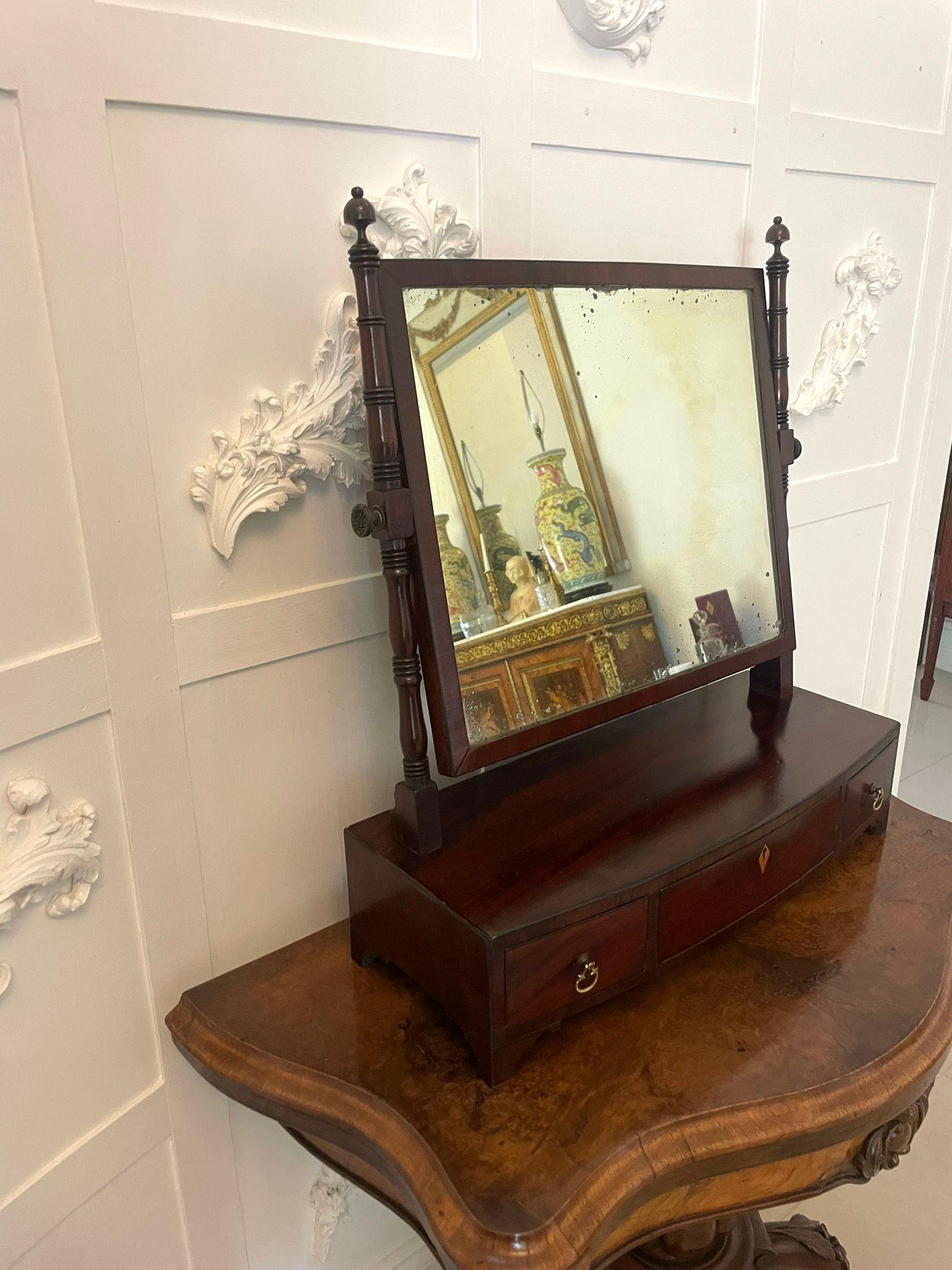 Antique George III mahogany dressing table mirror having the original mirror plate, three drawers with original brass handles


Lovely original colour and condition.


Dimensions:
Height 64.5 cm (25.39 in)
Width 58.5 cm (23.03 in)
Depth 23.5 cm