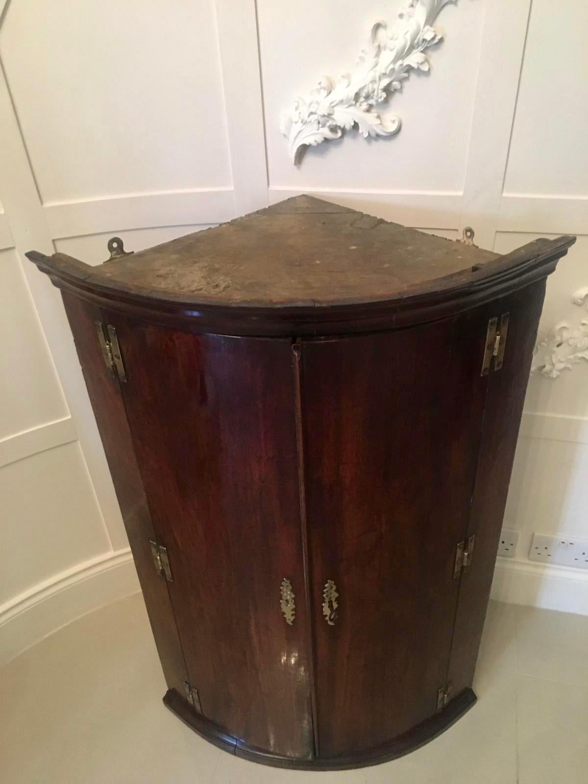 Antique George III Mahogany Hanging Bow Front Corner Cabinet For Sale 4