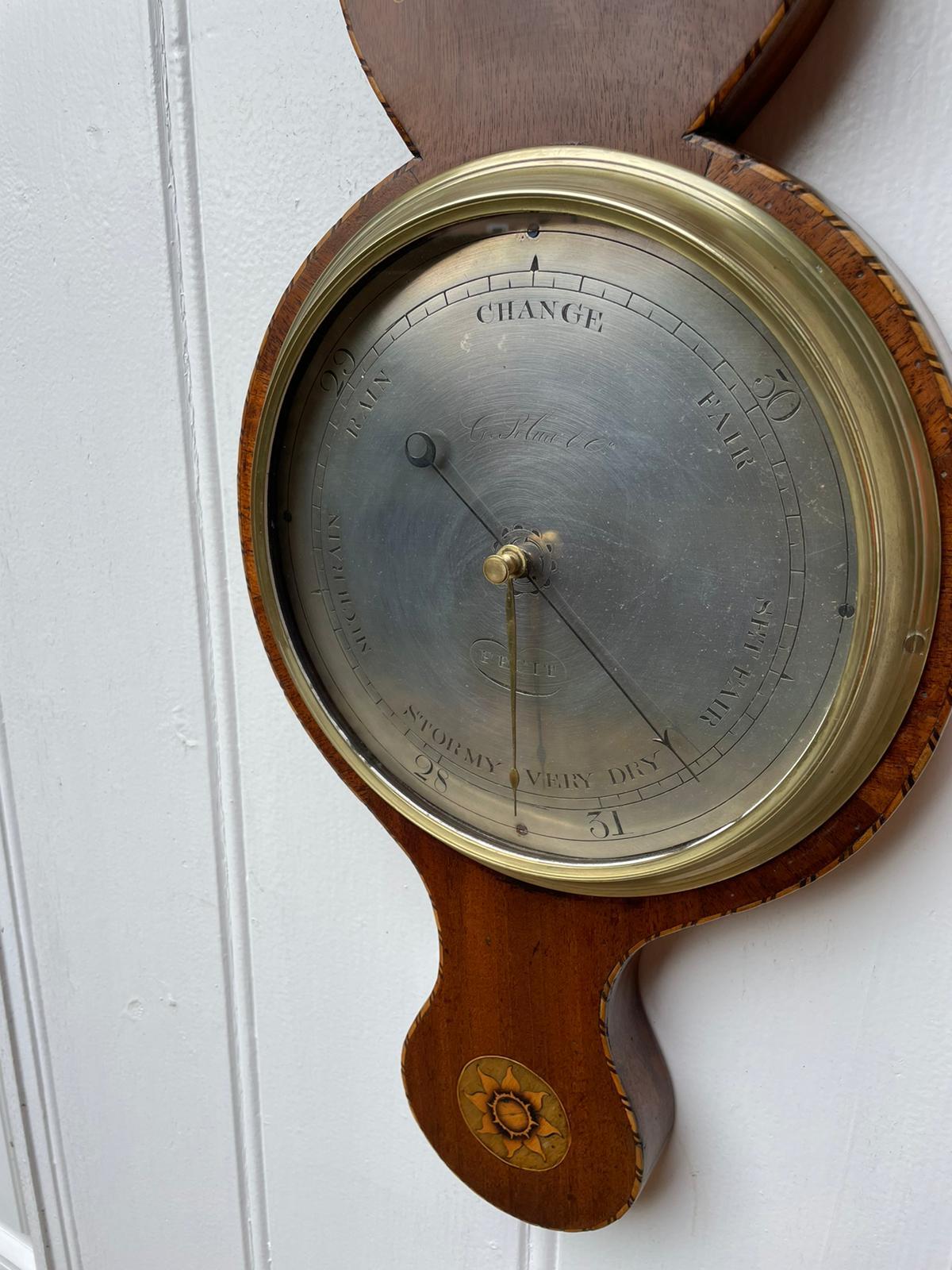 Antique George III Mahogany Inlaid Banjo Barometer  1