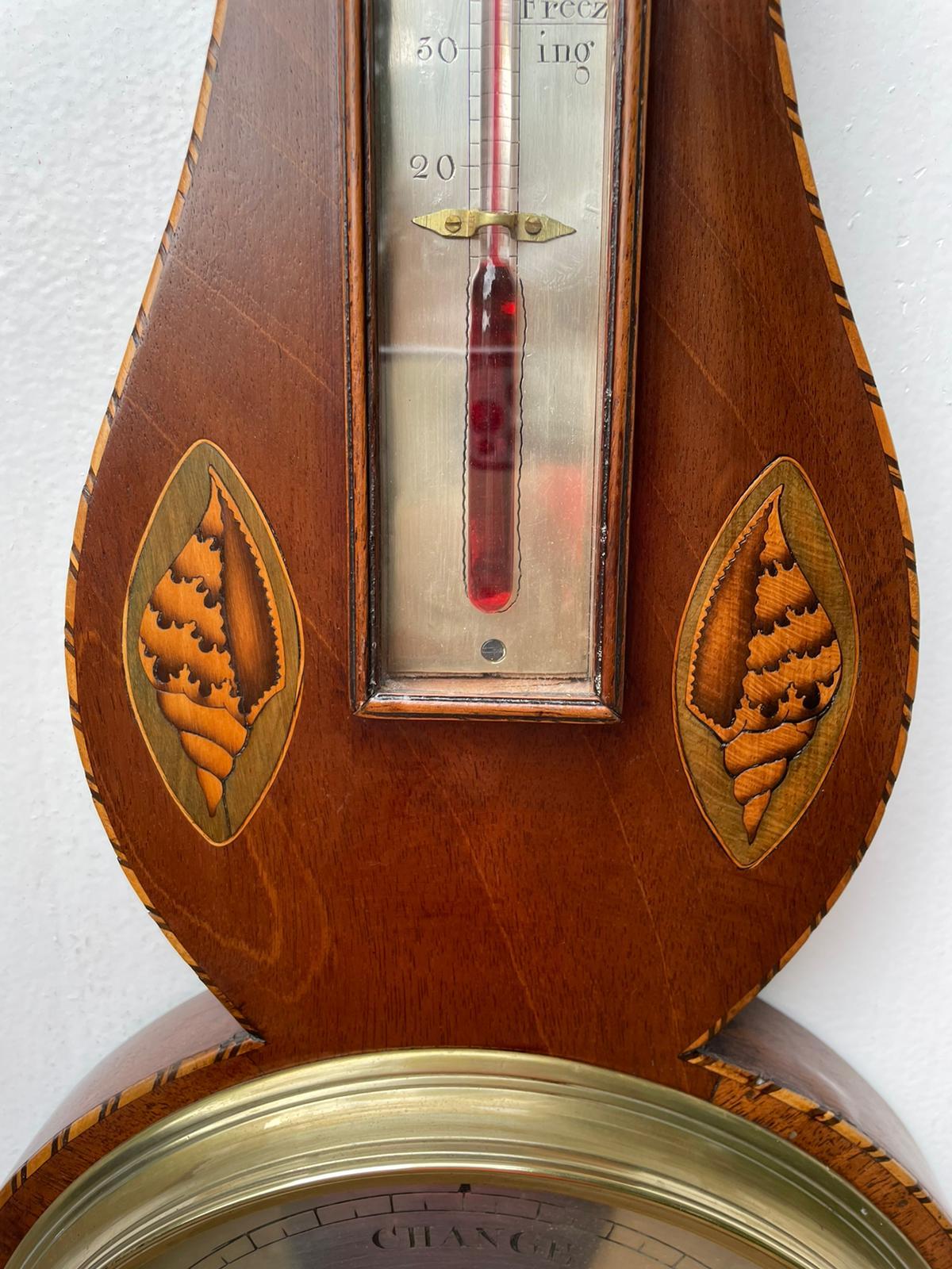Antique George III Mahogany Inlaid Banjo Barometer  2