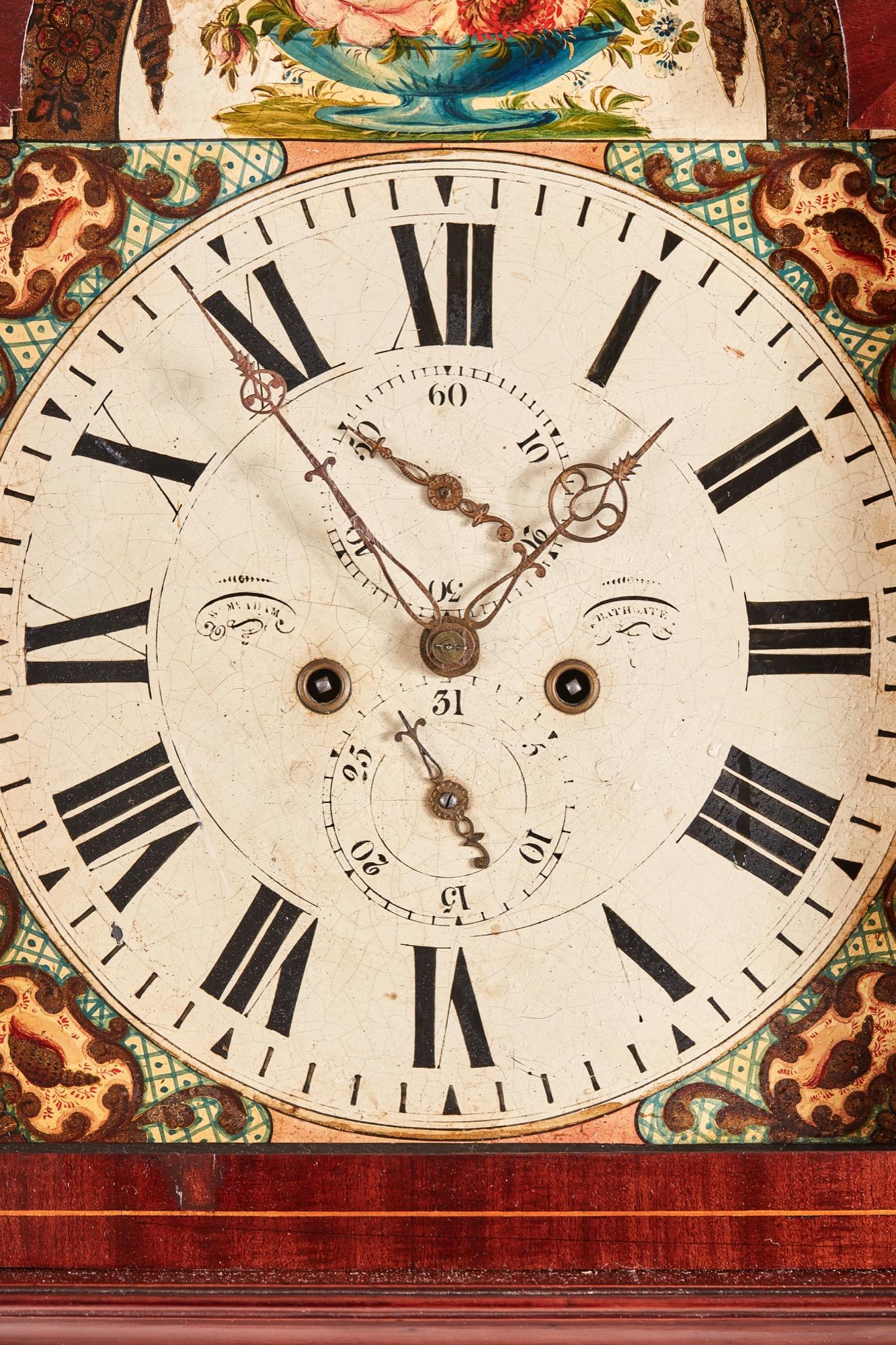 Antike antike George III. Mahagoni-Grandfather-Uhr mit Intarsien, acht Tage George I. (19. Jahrhundert) im Angebot