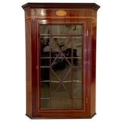 Antike George III Mahagoni Intarsien gerade Front hängenden Corner Cupboard